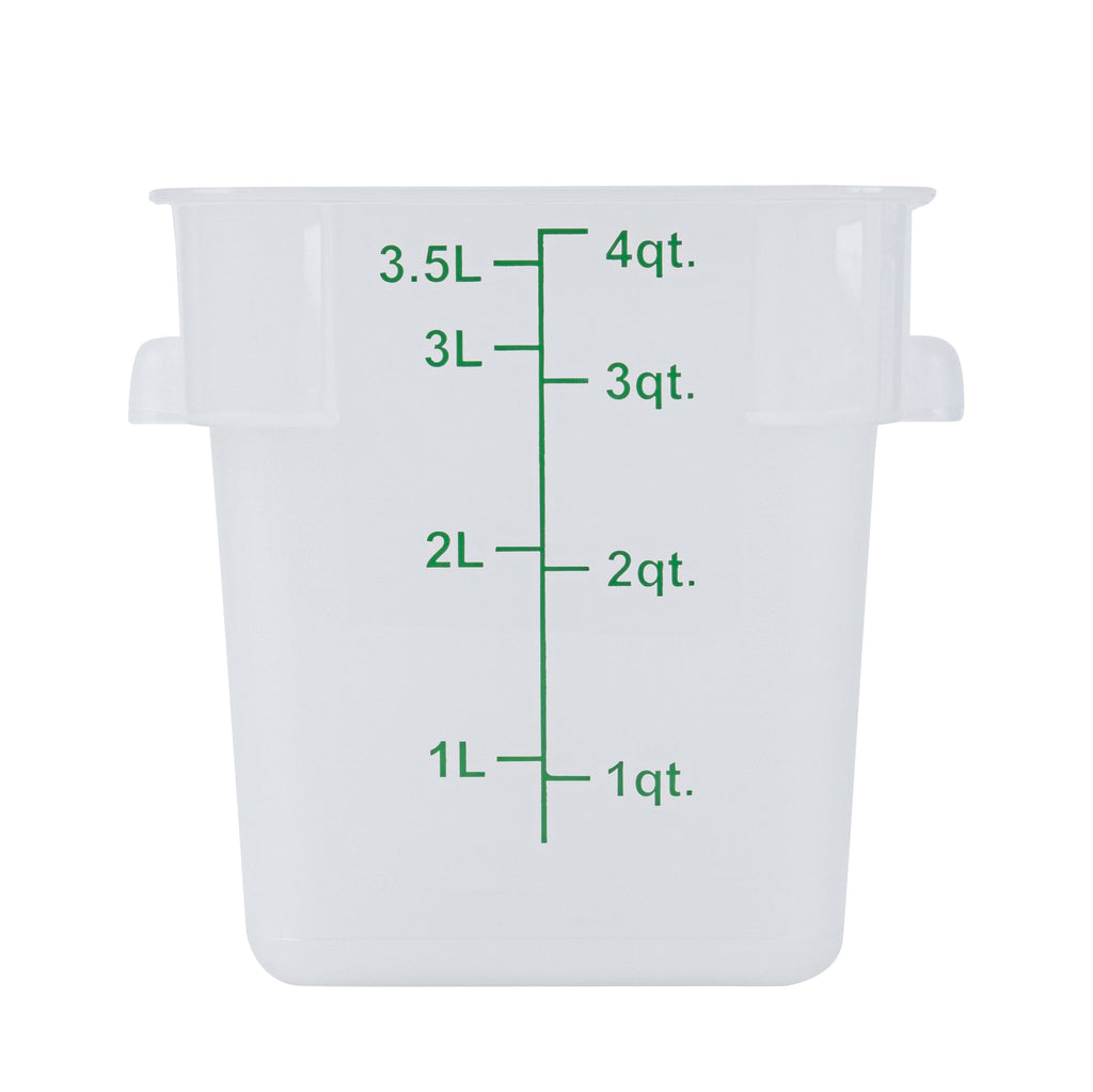 Met Lux 4 qt Square Translucent Plastic Food Storage Container - with Green Volume Markers - 7" x 7" x 7 1/2" - 10 count box