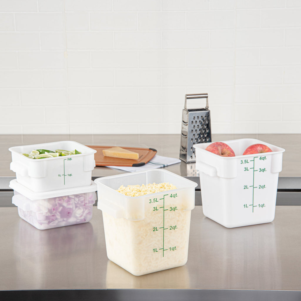 Met Lux 4 qt Square Translucent Plastic Food Storage Container - with Green Volume Markers - 7" x 7" x 7 1/2" - 10 count box