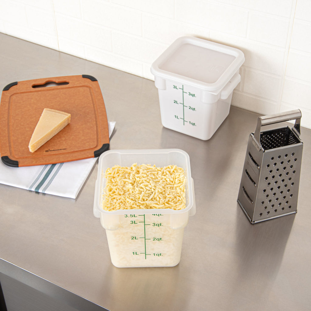 Met Lux 4 qt Square Translucent Plastic Food Storage Container - with Green Volume Markers - 7" x 7" x 7 1/2" - 10 count box