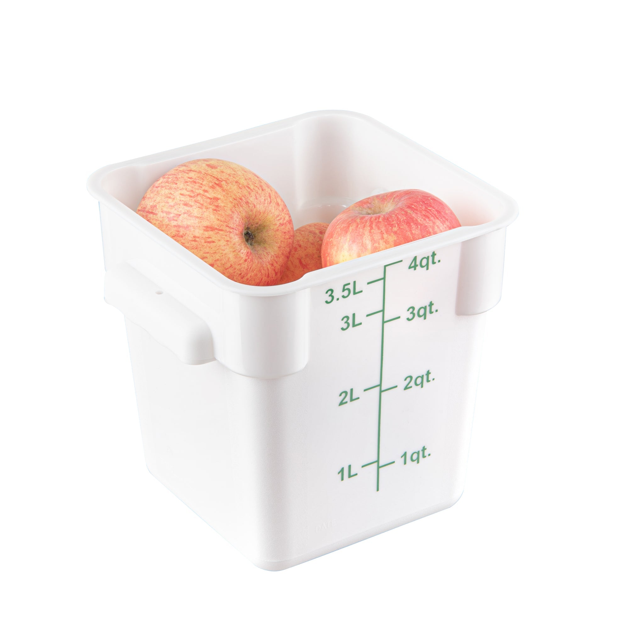 Met Lux 4 qt Square White Plastic Food Storage Container - with Green Volume Markers - 7" x 7" x 7 1/2" - 1 count box