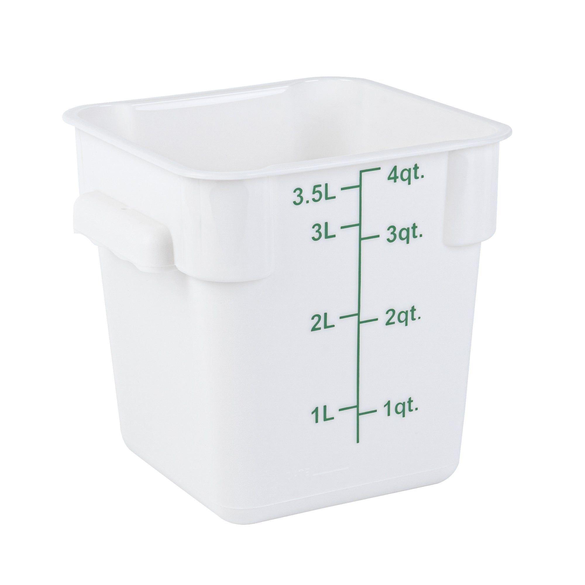 Met Lux 4 qt Square White Plastic Food Storage Container - with Green Volume Markers - 7" x 7" x 7 1/2" - 1 count box
