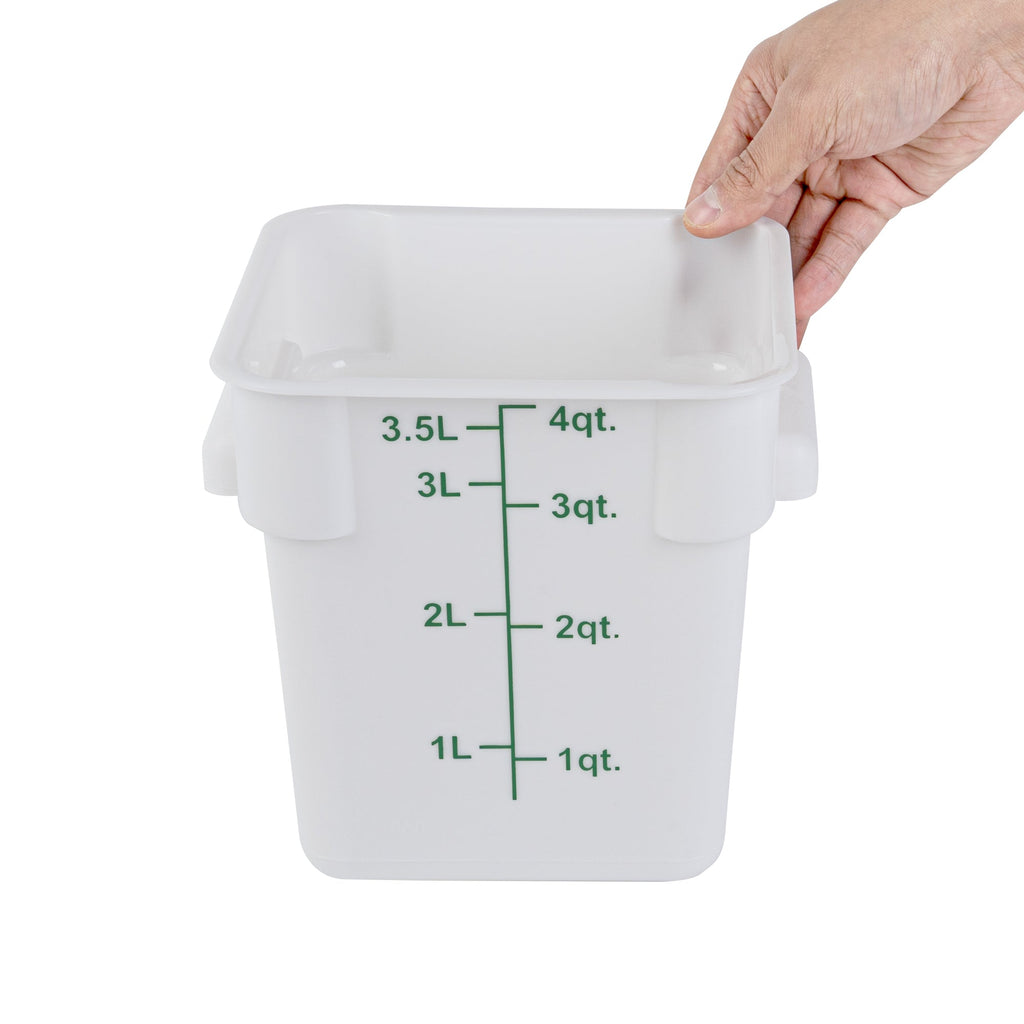 Met Lux 4 qt Square White Plastic Food Storage Container - with Green Volume Markers - 7" x 7" x 7 1/2" - 1 count box