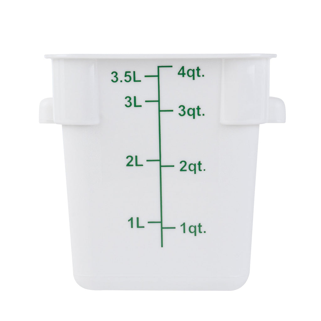 Met Lux 4 qt Square White Plastic Food Storage Container - with Green Volume Markers - 7" x 7" x 7 1/2" - 1 count box