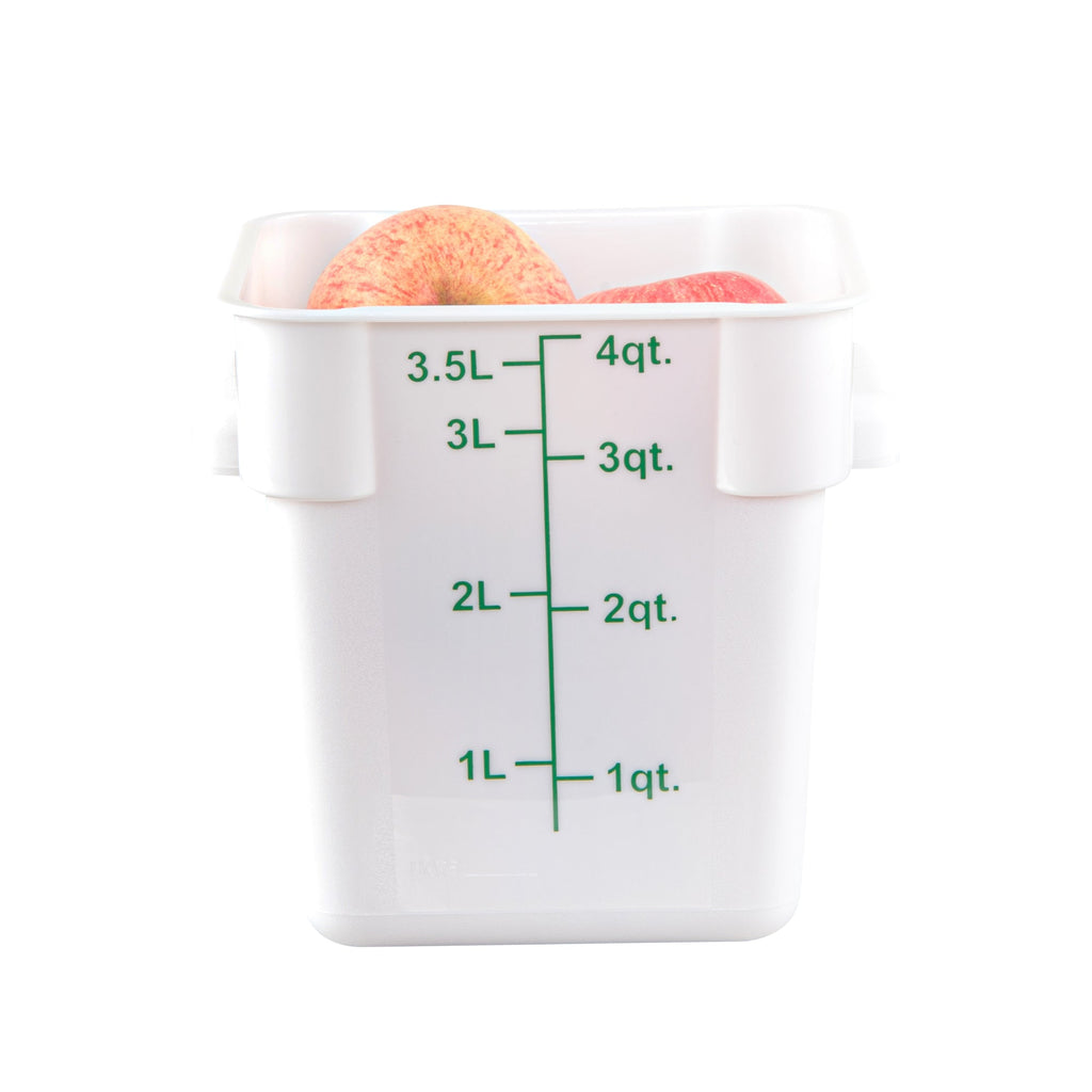 Met Lux 4 qt Square White Plastic Food Storage Container - with Green Volume Markers - 7" x 7" x 7 1/2" - 10 count box
