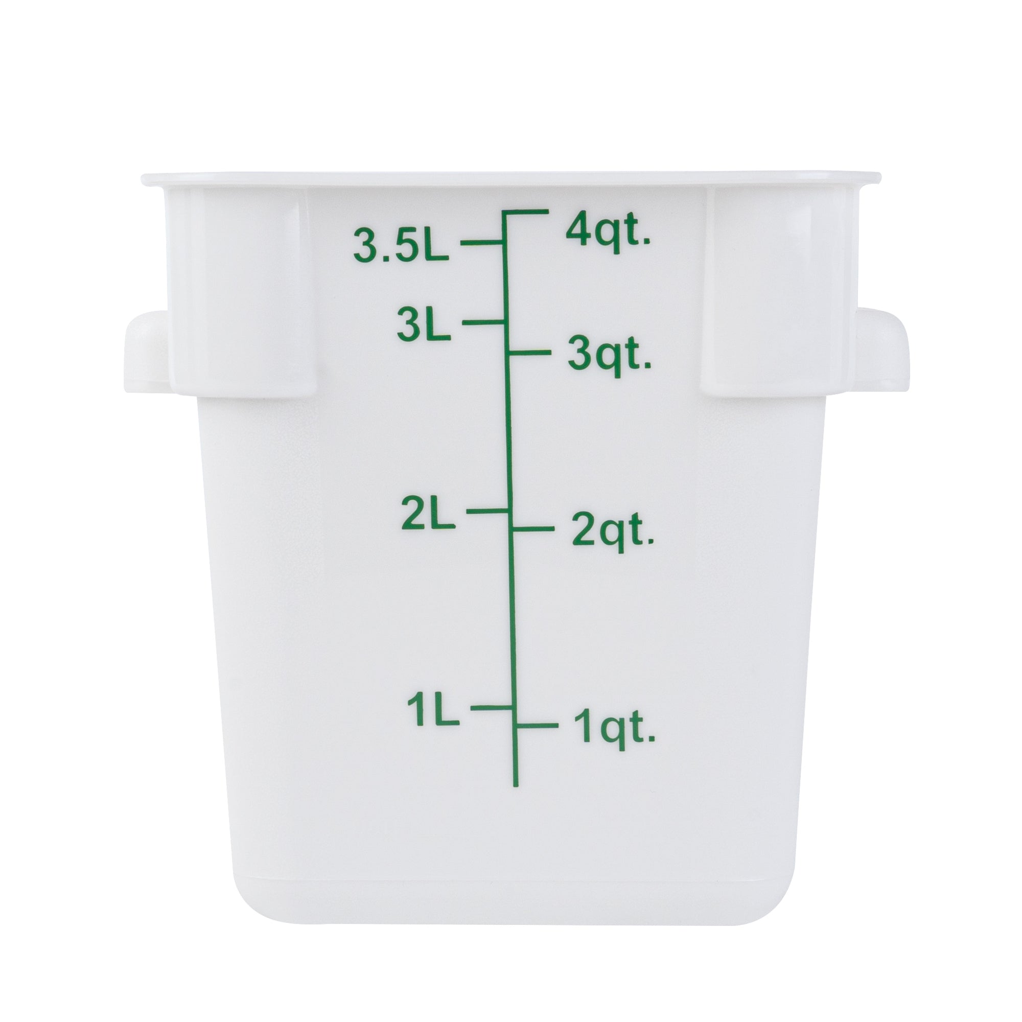 Met Lux 4 qt Square White Plastic Food Storage Container - with Green Volume Markers - 7" x 7" x 7 1/2" - 10 count box