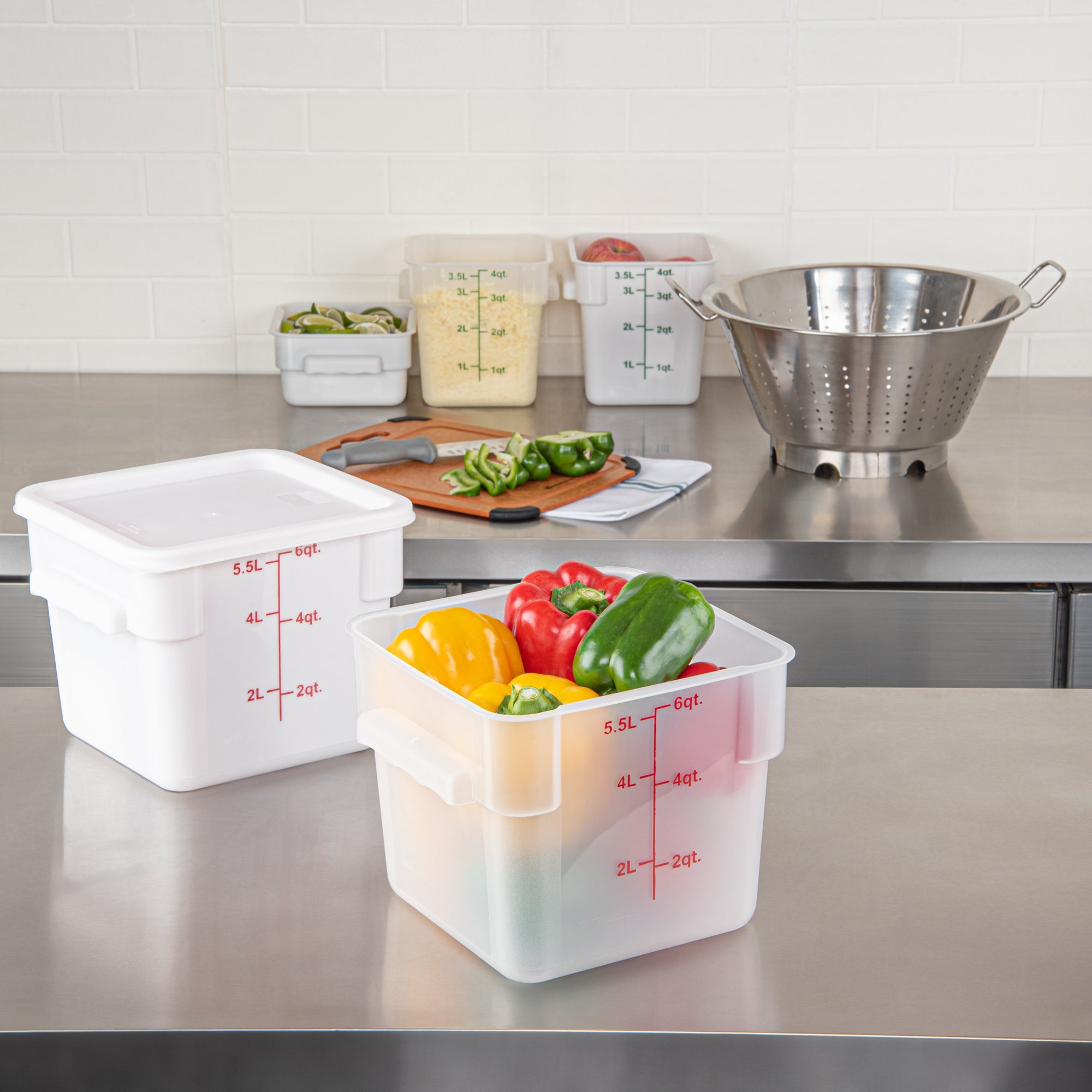 Met Lux 6 qt Square Translucent Plastic Food Storage Container - with Red Volume Markers - 9" x 9" x 7 1/2" - 1 count box