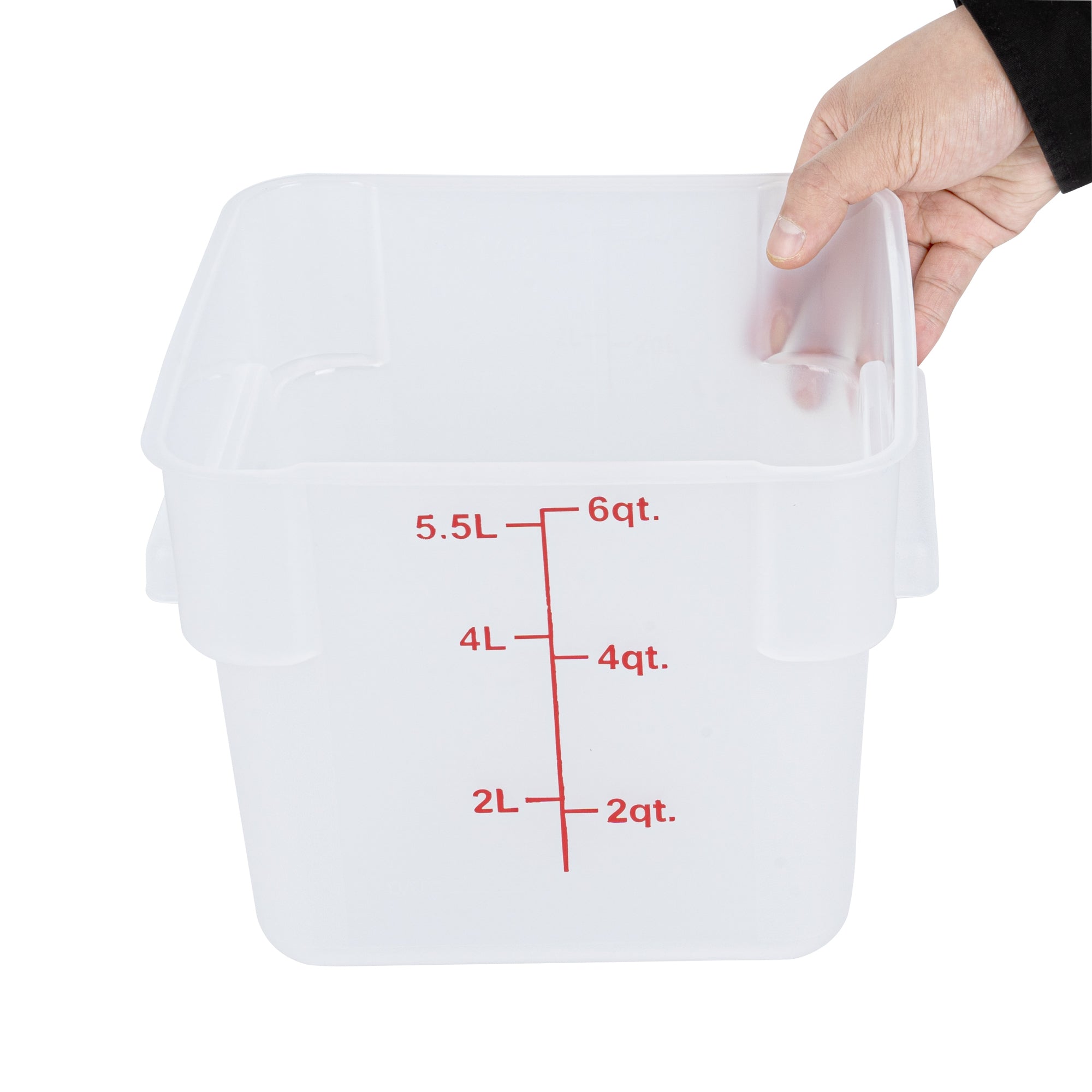 Met Lux 6 qt Square Translucent Plastic Food Storage Container - with Red Volume Markers - 9" x 9" x 7 1/2" - 1 count box