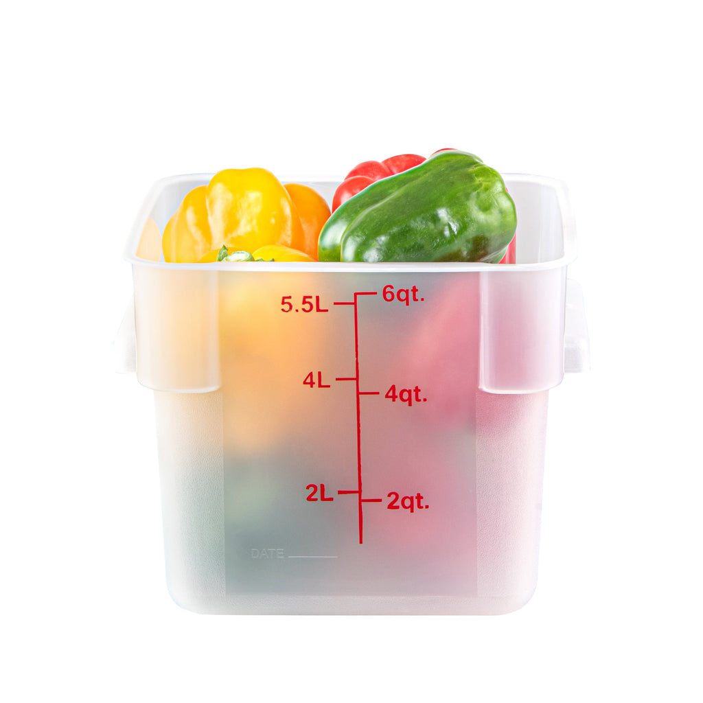 Met Lux 6 qt Square Translucent Plastic Food Storage Container - with Red Volume Markers - 9" x 9" x 7 1/2" - 10 count box