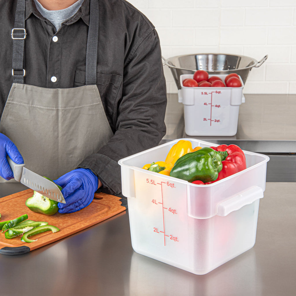 Met Lux 6 qt Square Translucent Plastic Food Storage Container - with Red Volume Markers - 9" x 9" x 7 1/2" - 10 count box
