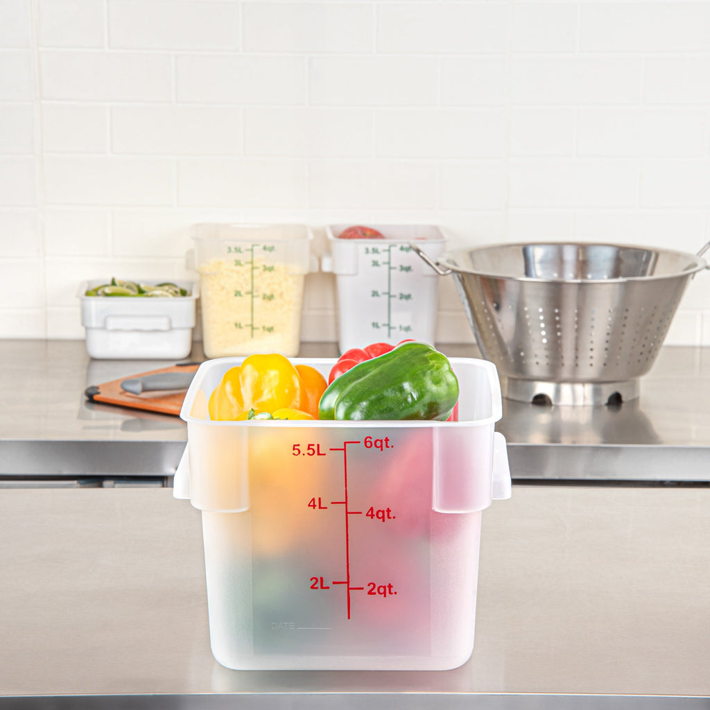 Met Lux 6 qt Square Translucent Plastic Food Storage Container - with Red Volume Markers - 9" x 9" x 7 1/2" - 10 count box