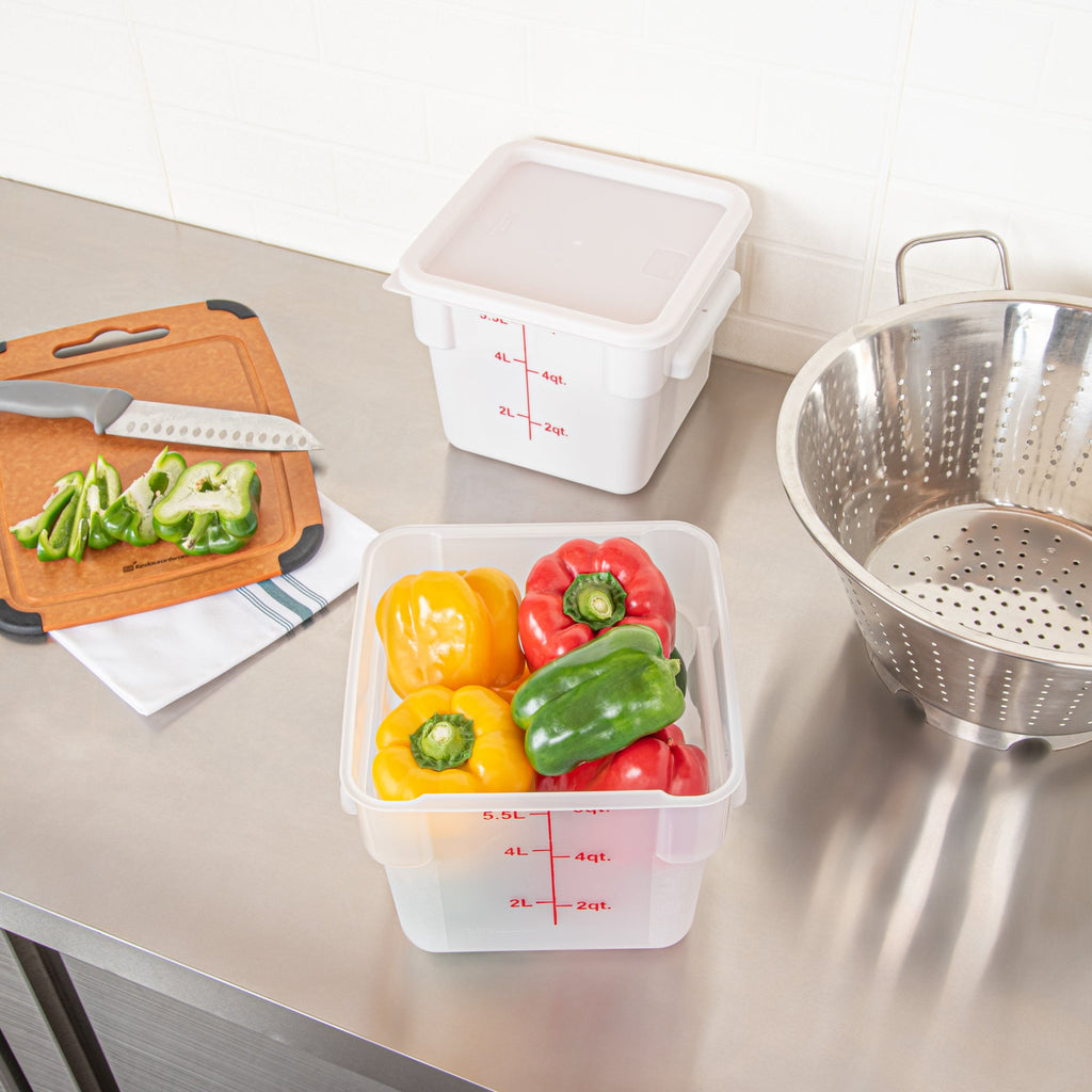 Met Lux 6 qt Square Translucent Plastic Food Storage Container - with Red Volume Markers - 9" x 9" x 7 1/2" - 10 count box