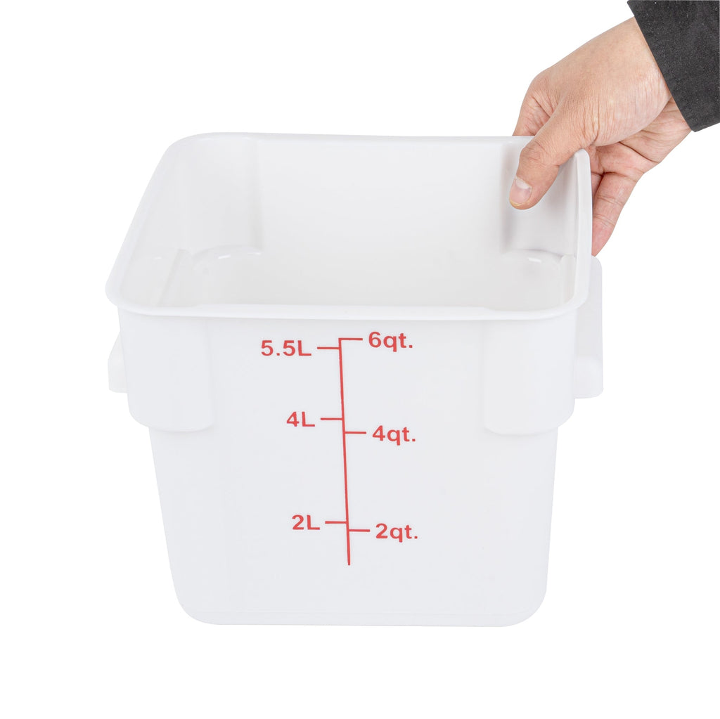 Met Lux 6 qt Square White Plastic Food Storage Container - with Red Volume Markers - 9" x 9" x 7 1/2" - 1 count box