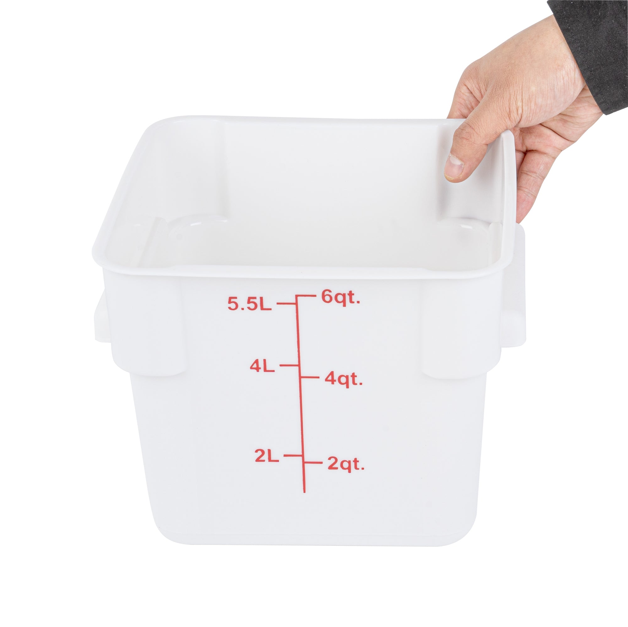 Met Lux 6 qt Square White Plastic Food Storage Container - with Red Volume Markers - 9" x 9" x 7 1/2" - 1 count box
