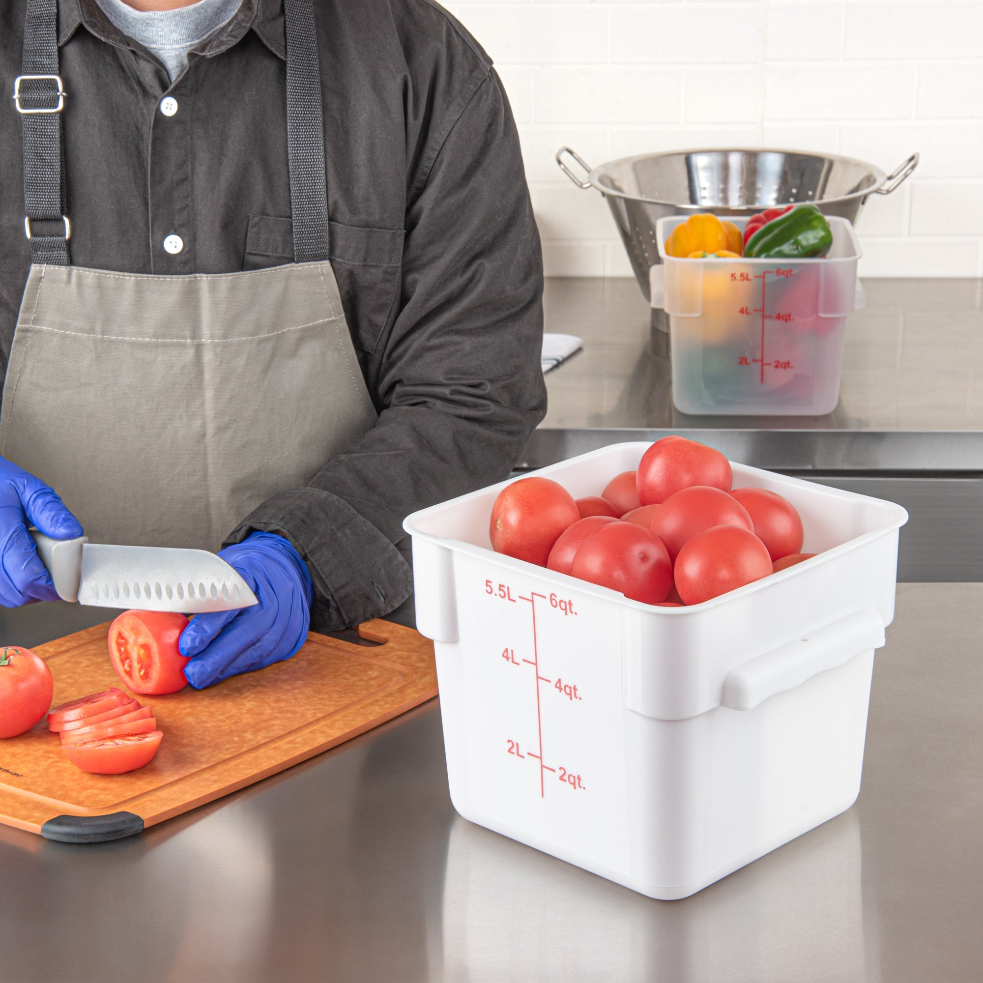 Met Lux 6 qt Square White Plastic Food Storage Container - with Red Volume Markers - 9" x 9" x 7 1/2" - 1 count box