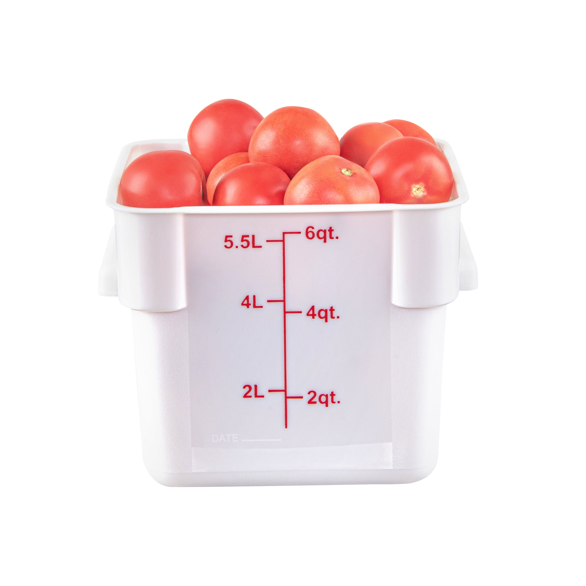 Met Lux 6 qt Square White Plastic Food Storage Container - with Red Volume Markers - 9" x 9" x 7 1/2" - 10 count box