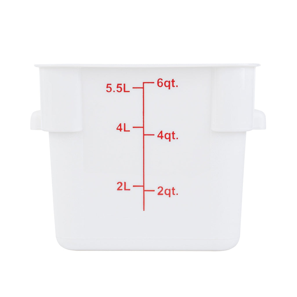 Met Lux 6 qt Square White Plastic Food Storage Container - with Red Volume Markers - 9" x 9" x 7 1/2" - 10 count box