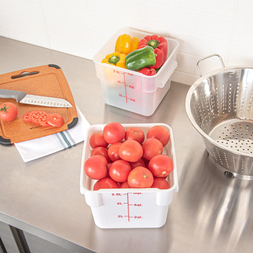 Met Lux 6 qt Square White Plastic Food Storage Container - with Red Volume Markers - 9" x 9" x 7 1/2" - 10 count box