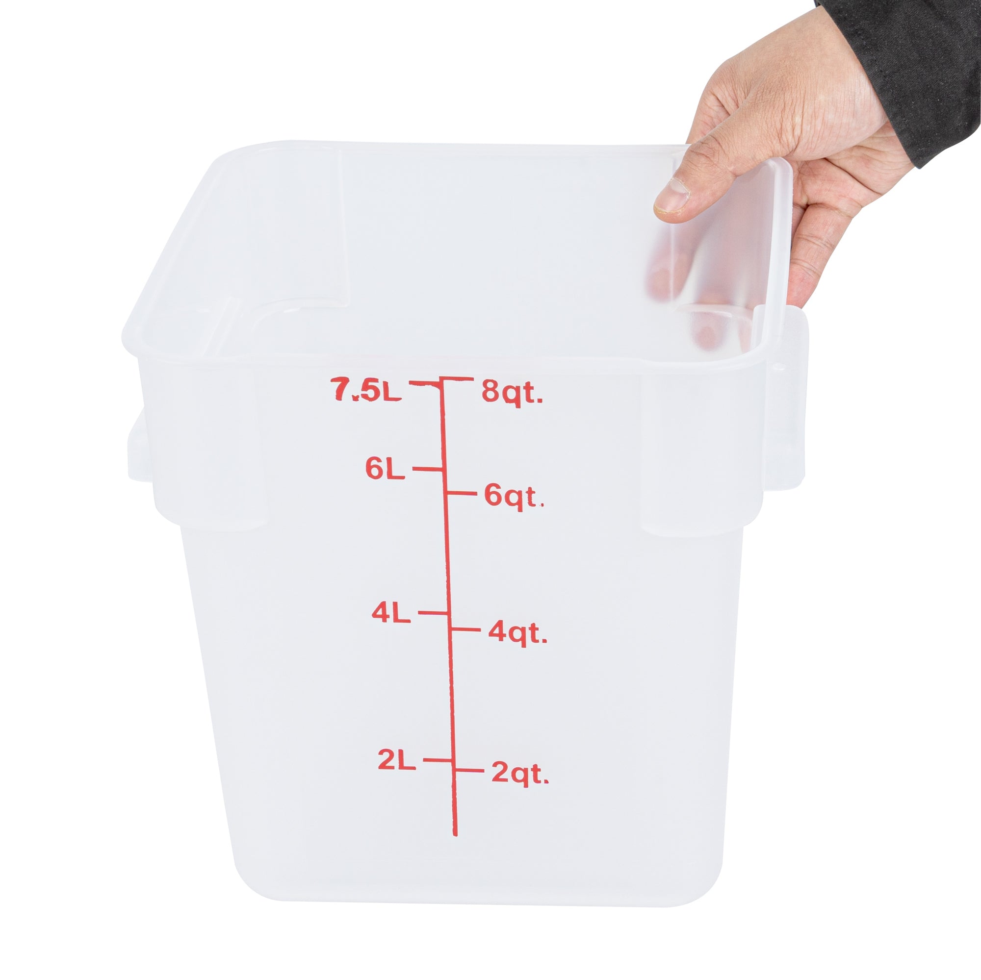 Met Lux 8 qt Square Translucent Plastic Food Storage Container - with Red Volume Markers - 8 3/4" x 8 3/4" x 8 1/2" - 1 count box