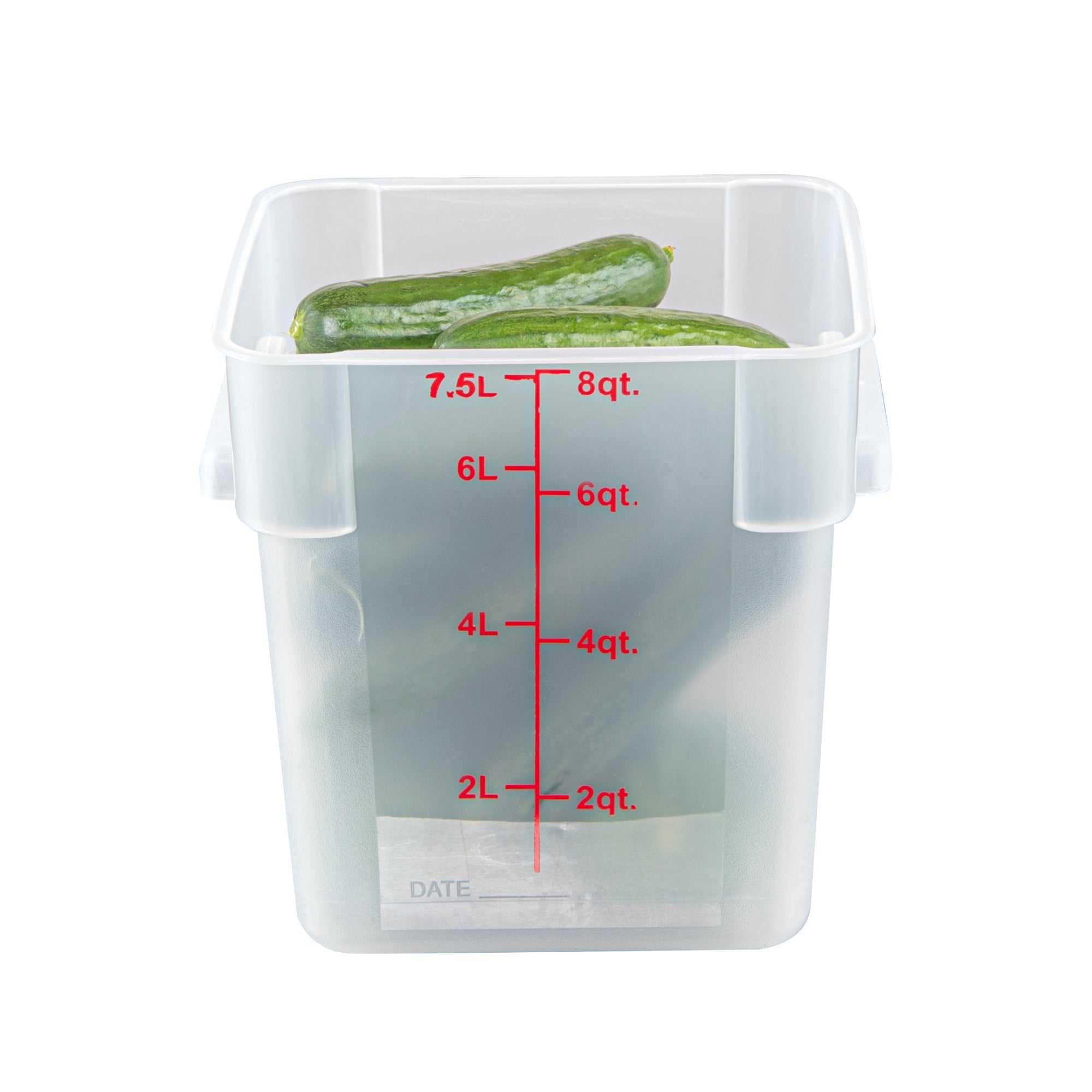 Met Lux 8 qt Square Translucent Plastic Food Storage Container - with Red Volume Markers - 8 3/4" x 8 3/4" x 8 1/2" - 1 count box