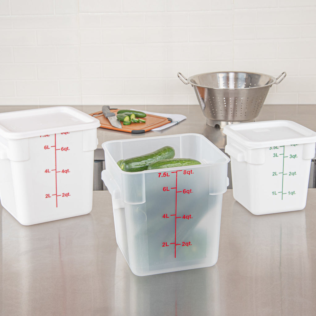 Met Lux 8 qt Square Translucent Plastic Food Storage Container - with Red Volume Markers - 8 3/4" x 8 3/4" x 8 1/2" - 1 count box