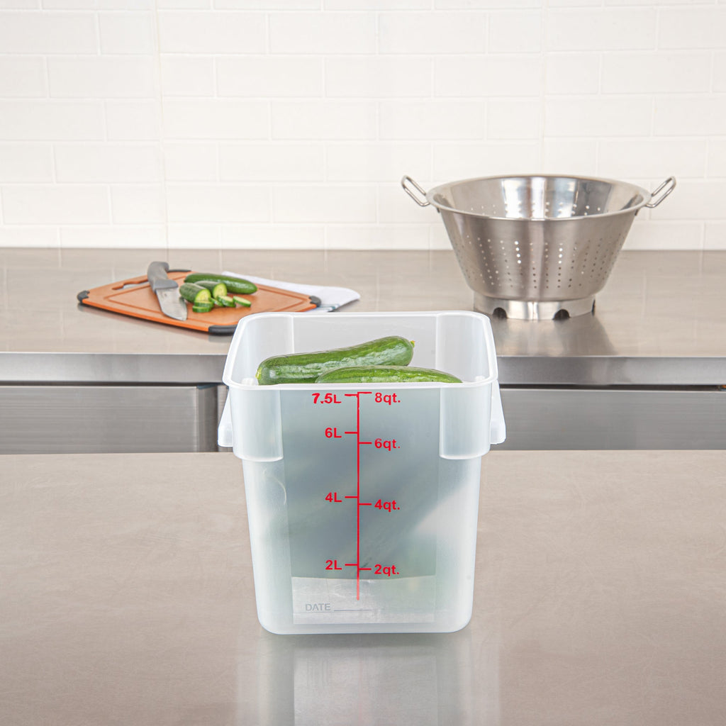 Met Lux 8 qt Square Translucent Plastic Food Storage Container - with Red Volume Markers - 8 3/4" x 8 3/4" x 8 1/2" - 1 count box