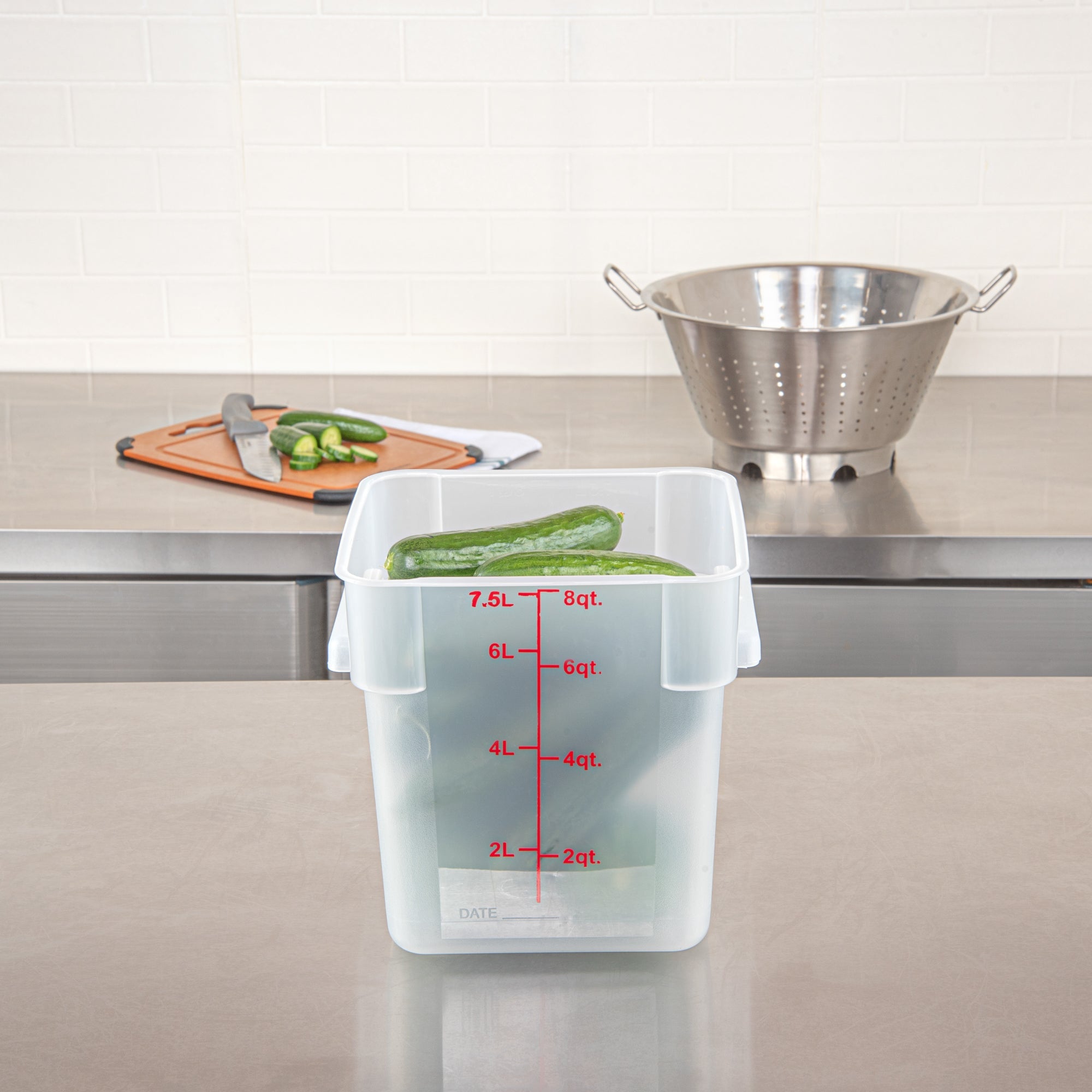 Met Lux 8 qt Square Translucent Plastic Food Storage Container - with Red Volume Markers - 8 3/4" x 8 3/4" x 8 1/2" - 1 count box