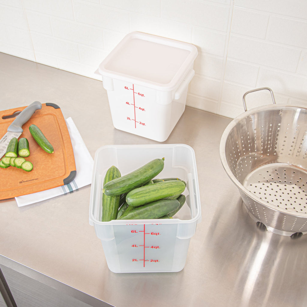 Met Lux 8 qt Square Translucent Plastic Food Storage Container - with Red Volume Markers - 8 3/4" x 8 3/4" x 8 1/2" - 1 count box