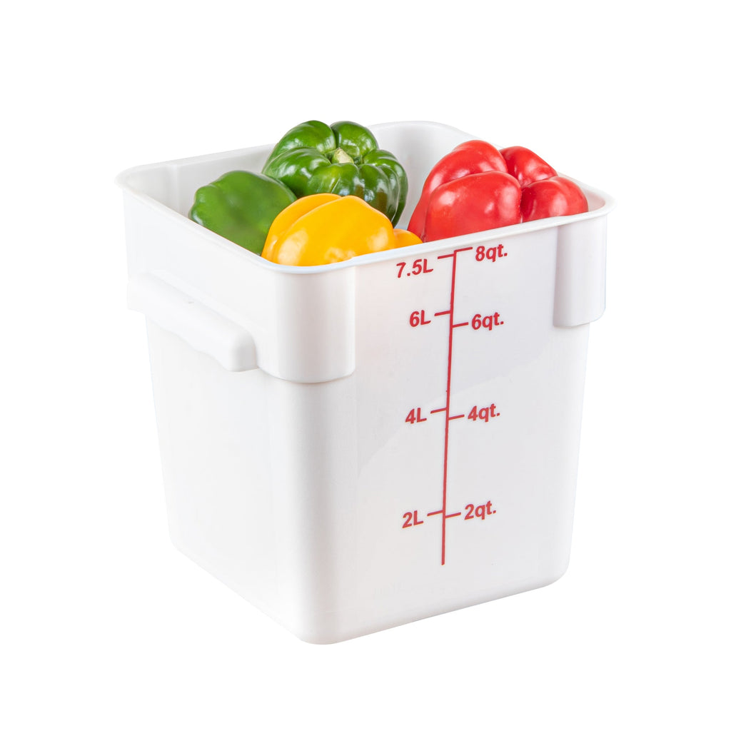 Met Lux 8 qt Square White Plastic Food Storage Container - with Red Volume Markers - 8 3/4" x 8 3/4" x 8 1/2" - 1 count box