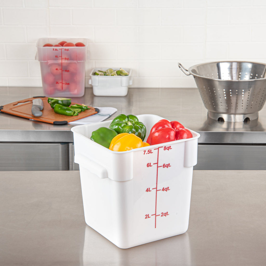 Met Lux 8 qt Square White Plastic Food Storage Container - with Red Volume Markers - 8 3/4" x 8 3/4" x 8 1/2" - 1 count box