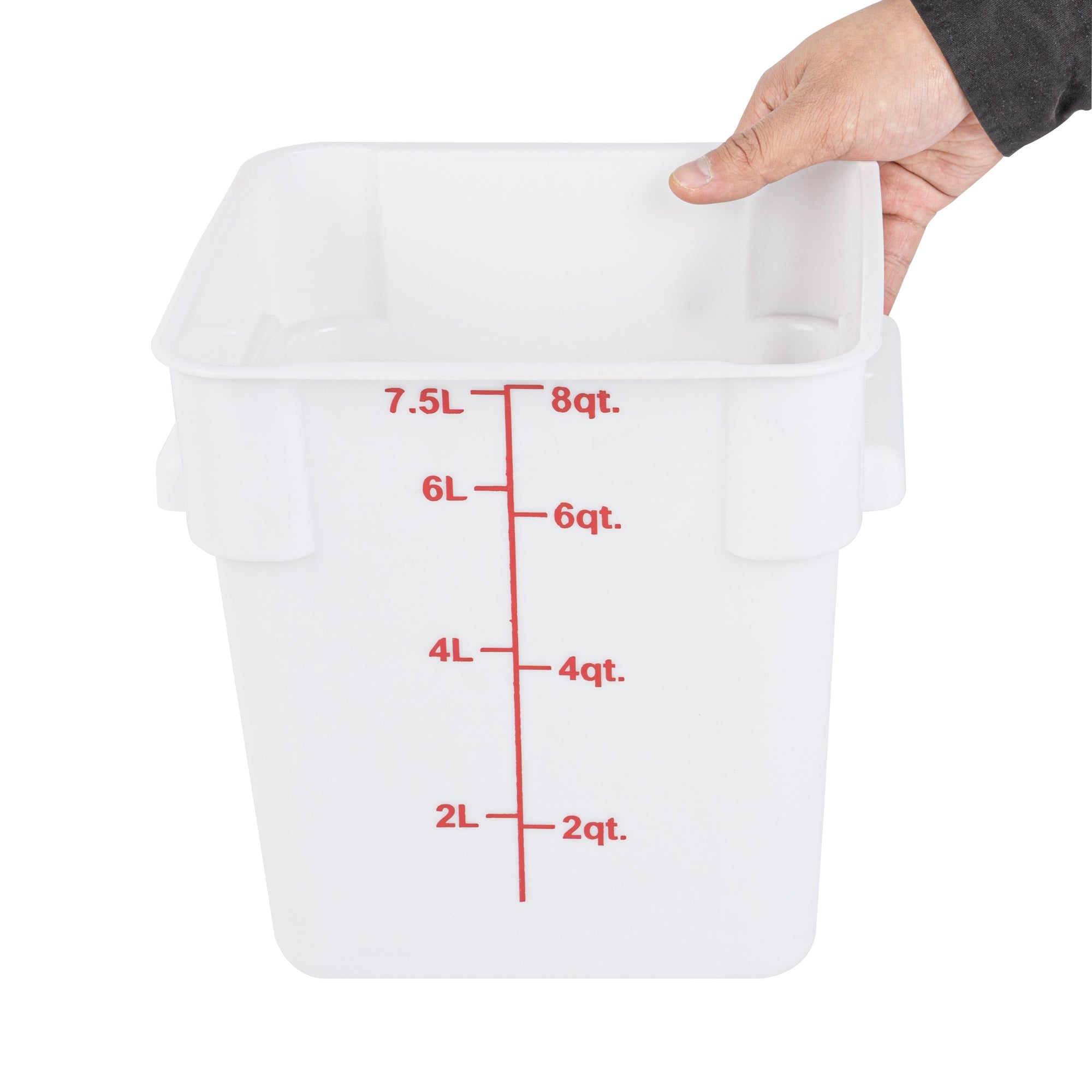 Met Lux 8 qt Square White Plastic Food Storage Container - with Red Volume Markers - 8 3/4" x 8 3/4" x 8 1/2" - 1 count box