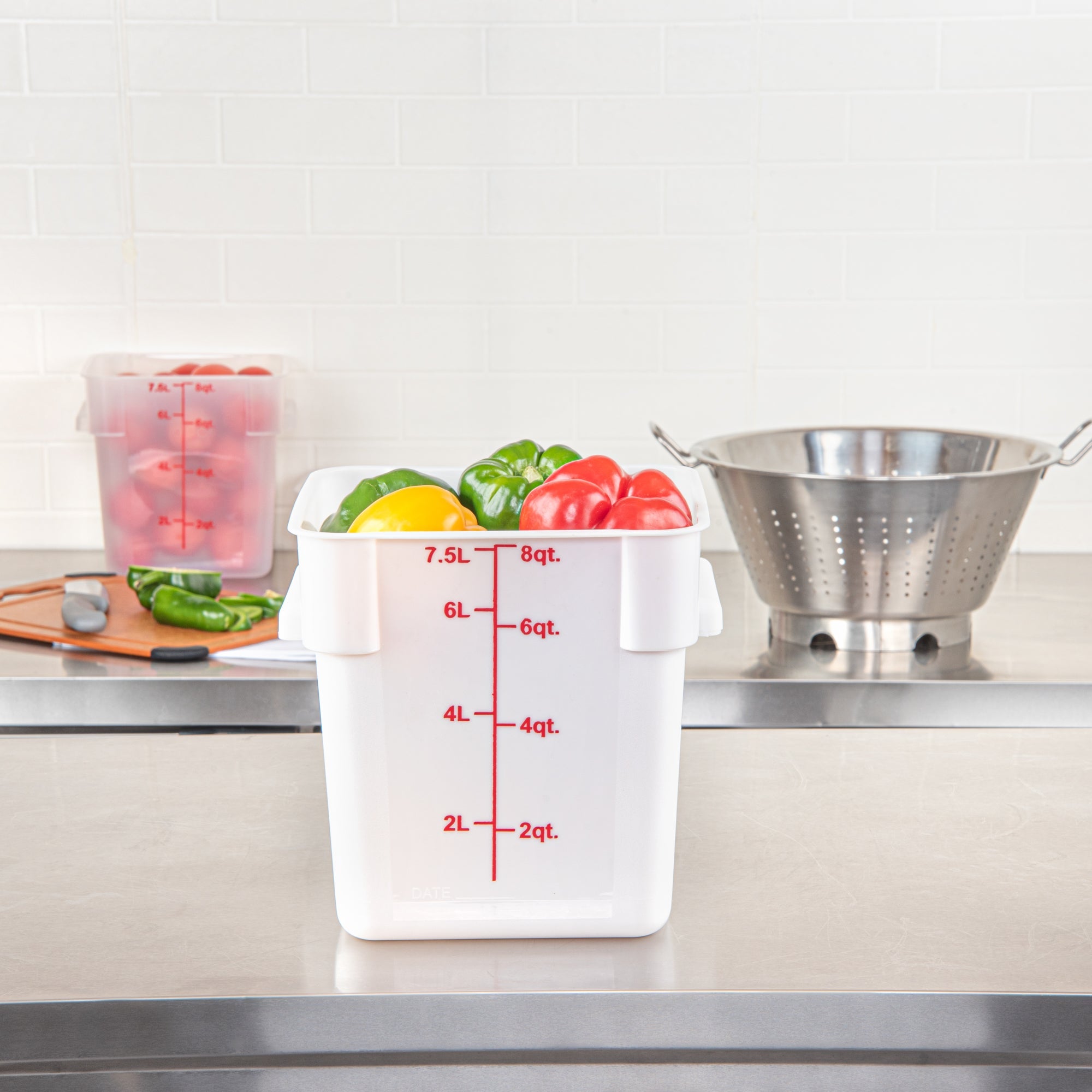 Met Lux 8 qt Square White Plastic Food Storage Container - with Red Volume Markers - 8 3/4" x 8 3/4" x 8 1/2" - 1 count box