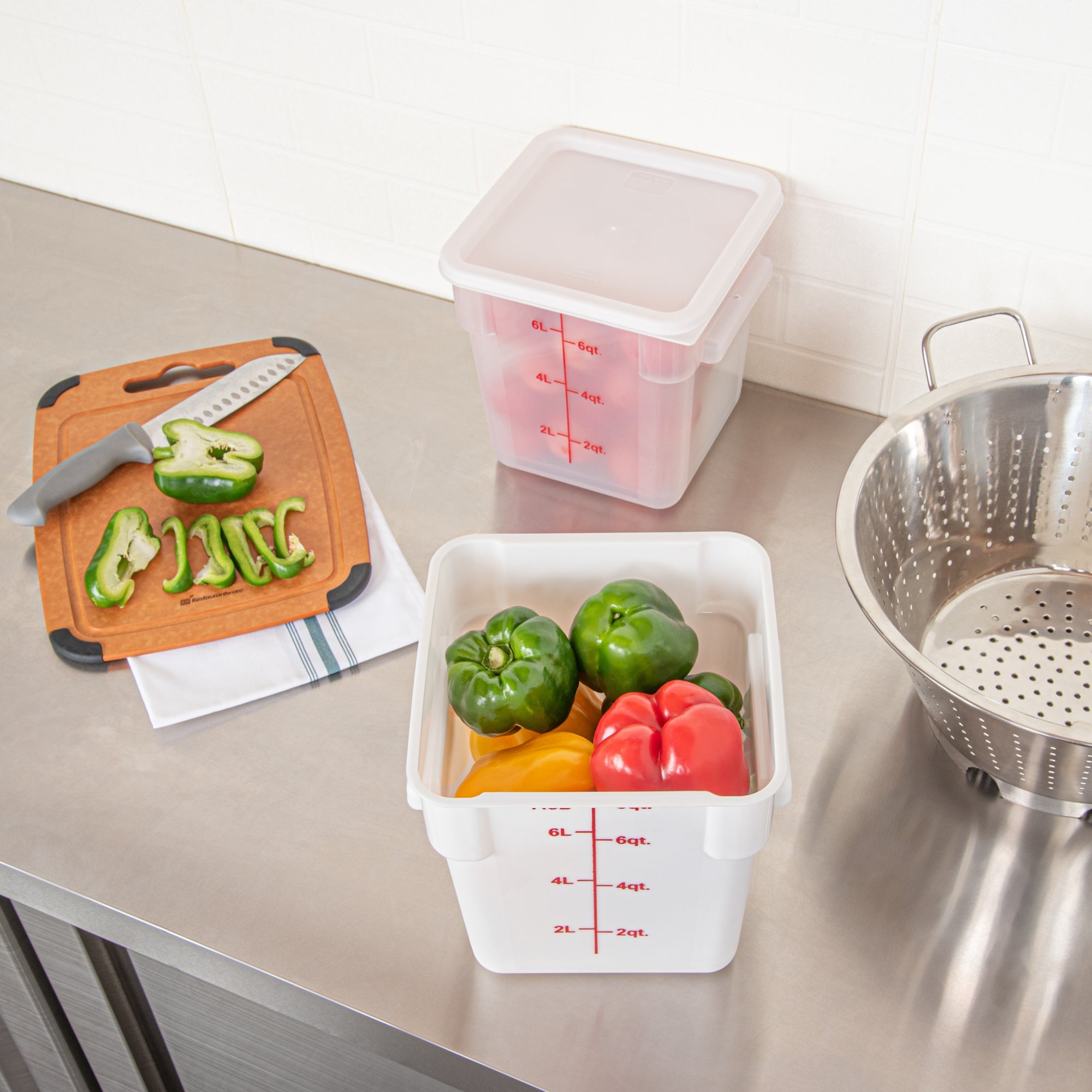 Met Lux 8 qt Square White Plastic Food Storage Container - with Red Volume Markers - 8 3/4" x 8 3/4" x 8 1/2" - 1 count box