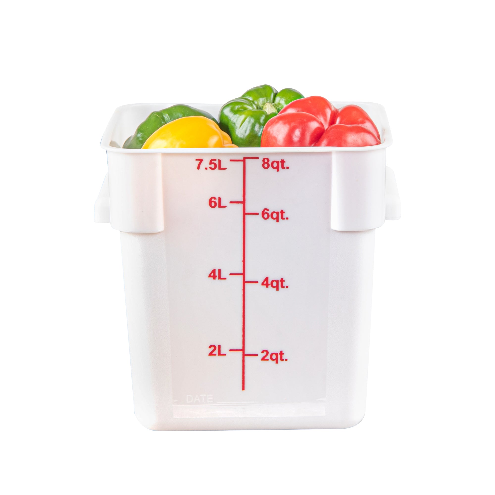 Met Lux 8 qt Square White Plastic Food Storage Container - with Red Volume Markers - 8 3/4" x 8 3/4" x 8 1/2" - 10 count box