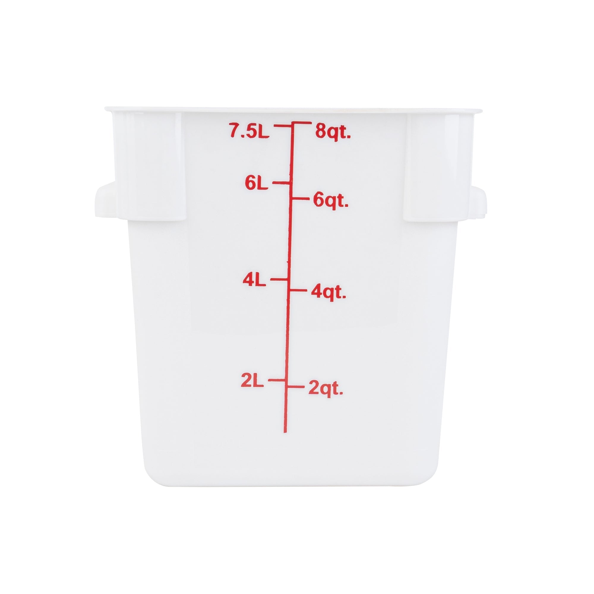 Met Lux 8 qt Square White Plastic Food Storage Container - with Red Volume Markers - 8 3/4" x 8 3/4" x 8 1/2" - 10 count box