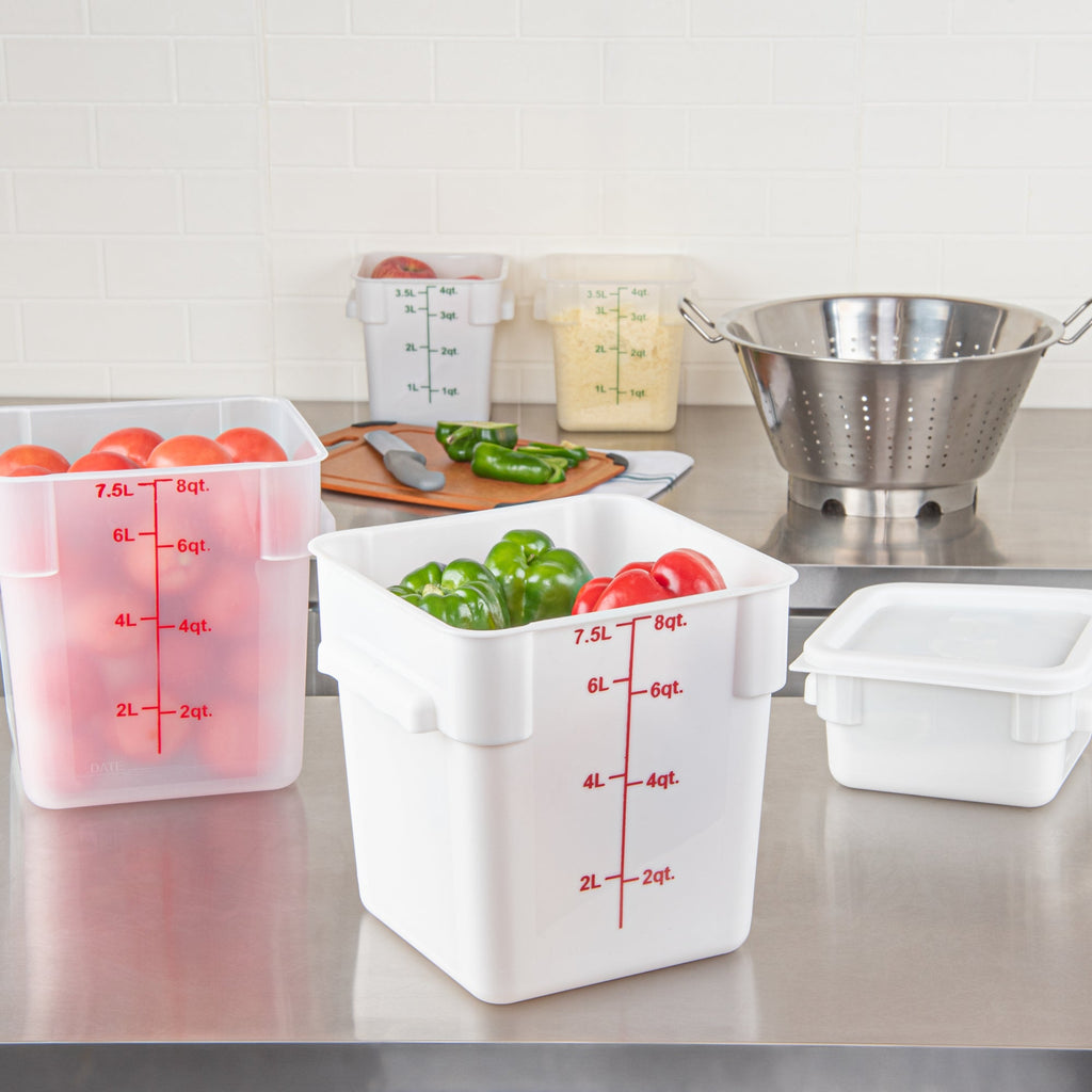 Met Lux 8 qt Square White Plastic Food Storage Container - with Red Volume Markers - 8 3/4" x 8 3/4" x 8 1/2" - 10 count box