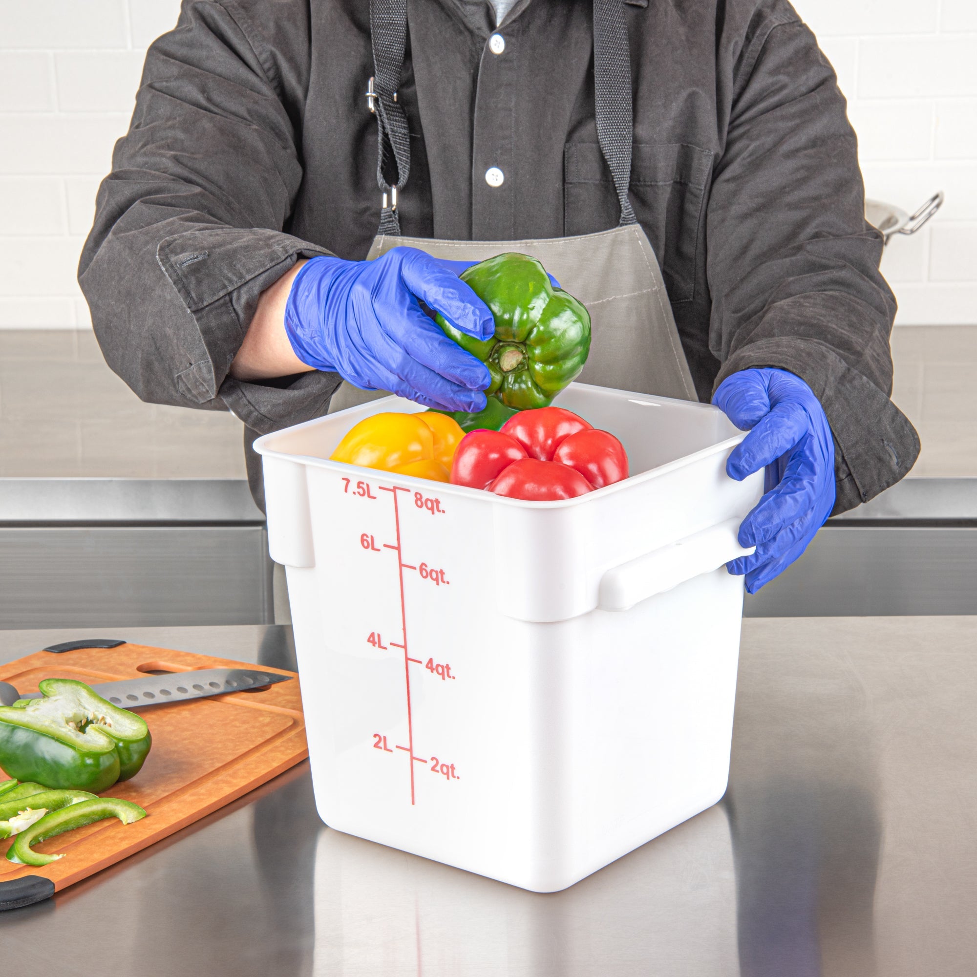 Met Lux 8 qt Square White Plastic Food Storage Container - with Red Volume Markers - 8 3/4" x 8 3/4" x 8 1/2" - 10 count box