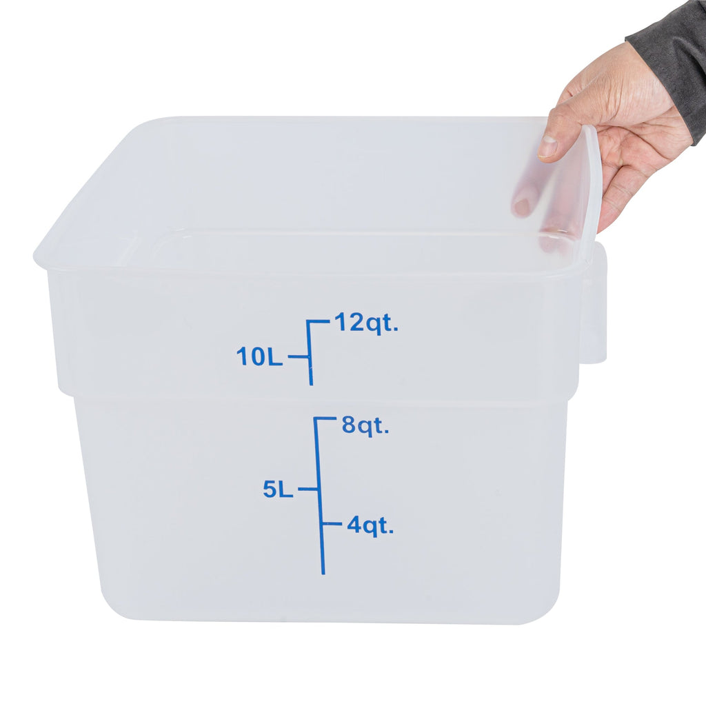 Met Lux 12 qt Square Translucent Plastic Food Storage Container - with Blue Volume Markers - 11" x 11" x 8" - 1 count box