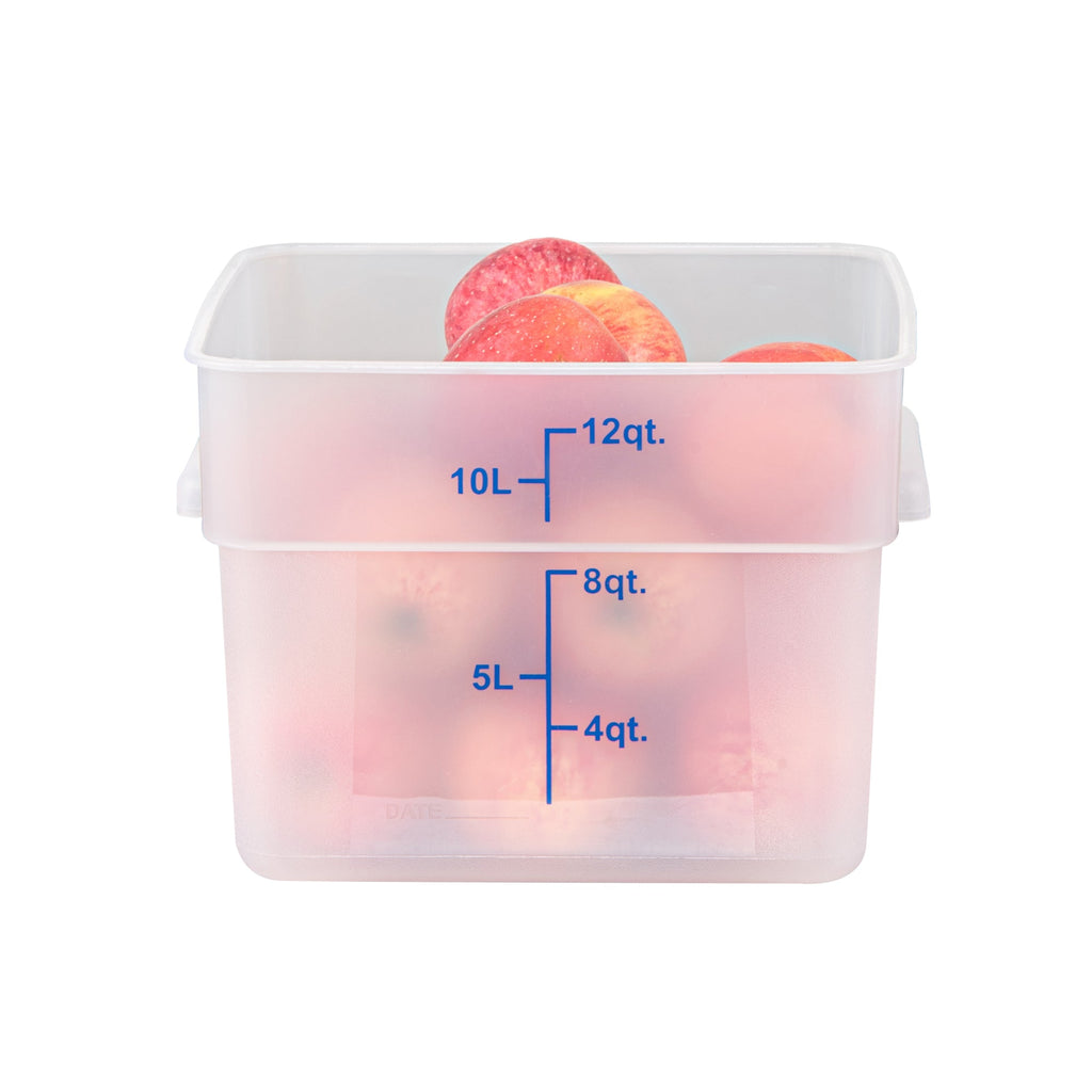 Met Lux 12 qt Square Translucent Plastic Food Storage Container - with Blue Volume Markers - 11" x 11" x 8" - 1 count box