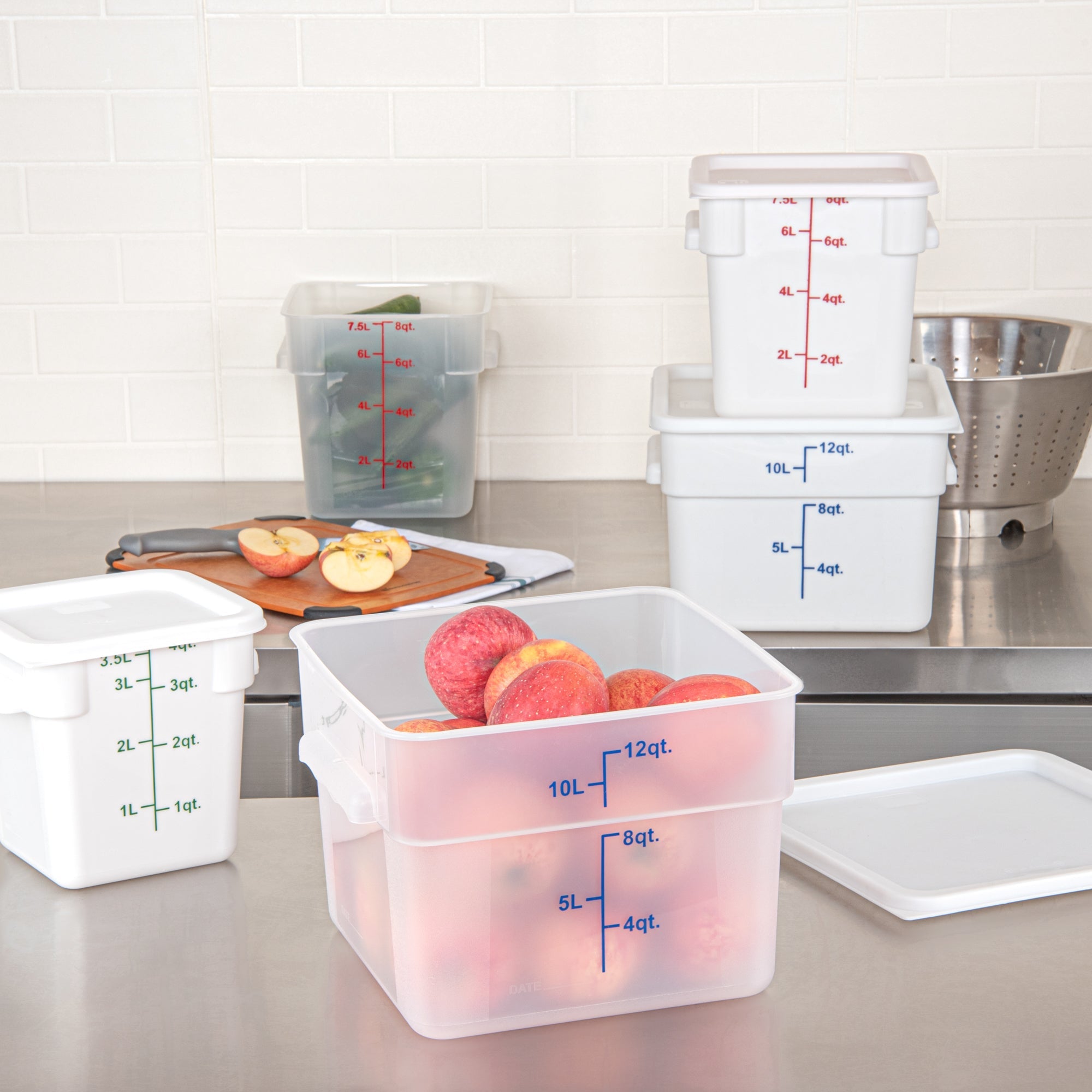 Met Lux 12 qt Square Translucent Plastic Food Storage Container - with Blue Volume Markers - 11" x 11" x 8" - 1 count box