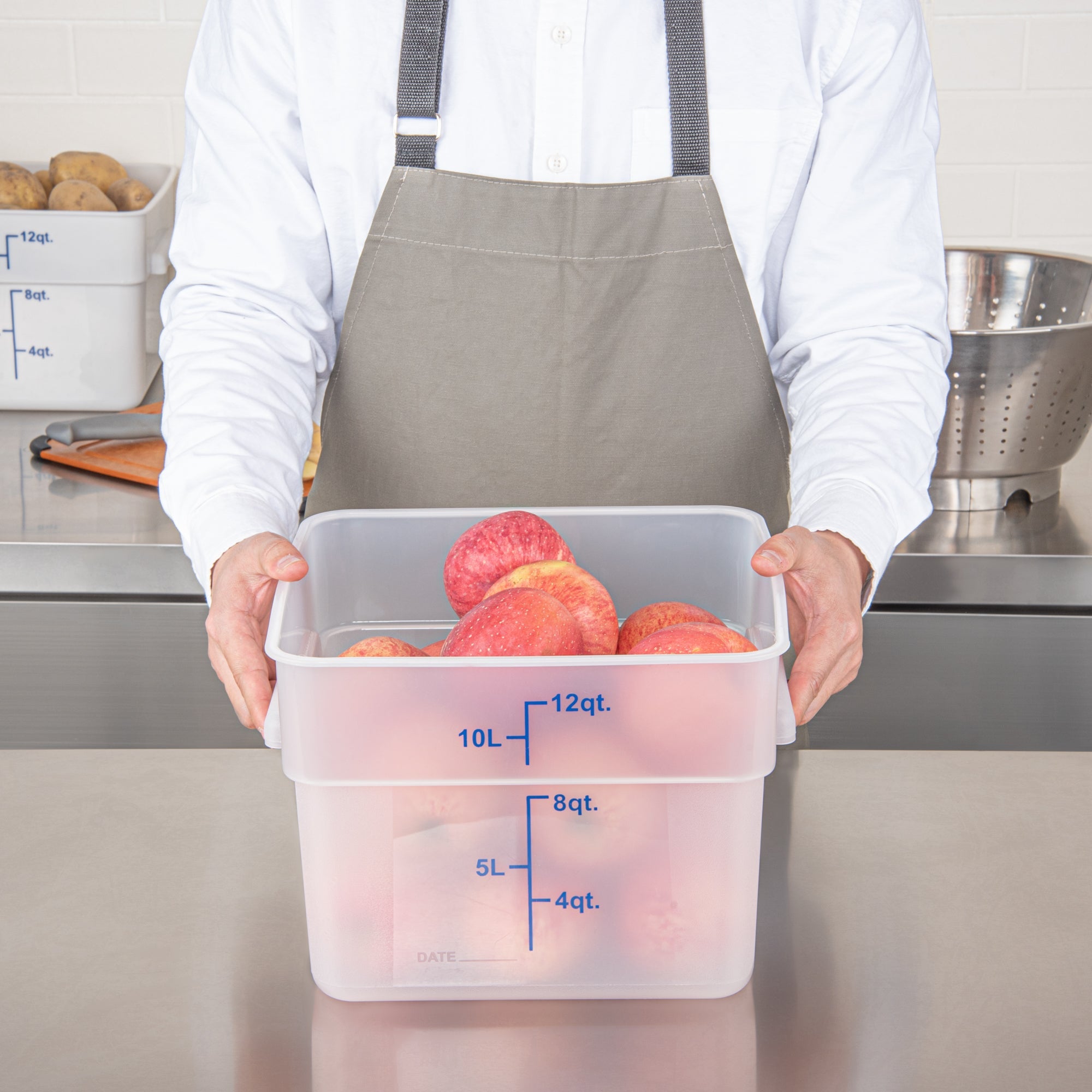 Met Lux 12 qt Square Translucent Plastic Food Storage Container - with Blue Volume Markers - 11" x 11" x 8" - 1 count box