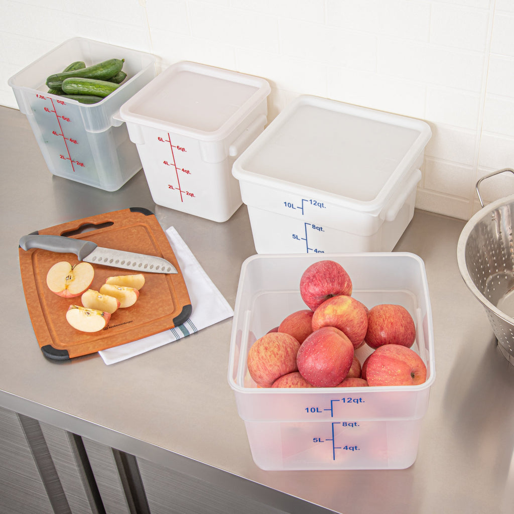Met Lux 12 qt Square Translucent Plastic Food Storage Container - with Blue Volume Markers - 11" x 11" x 8" - 1 count box