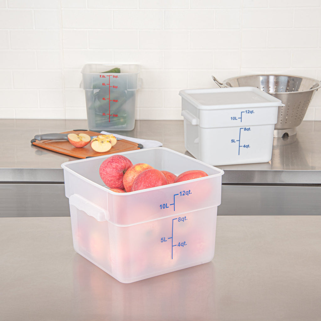 Met Lux 12 qt Square Translucent Plastic Food Storage Container - with Blue Volume Markers - 11" x 11" x 8" - 10 count box