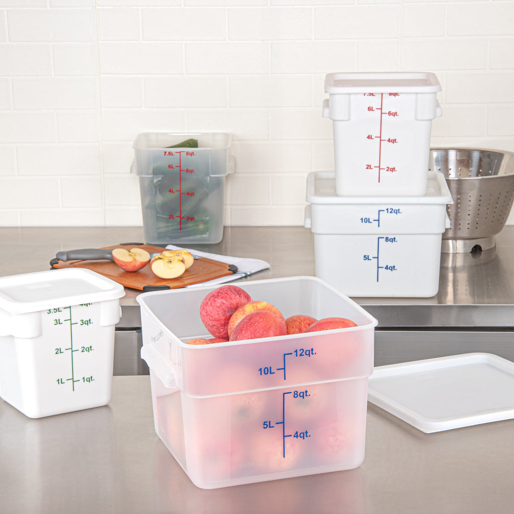 Met Lux 12 qt Square Translucent Plastic Food Storage Container - with Blue Volume Markers - 11" x 11" x 8" - 10 count box