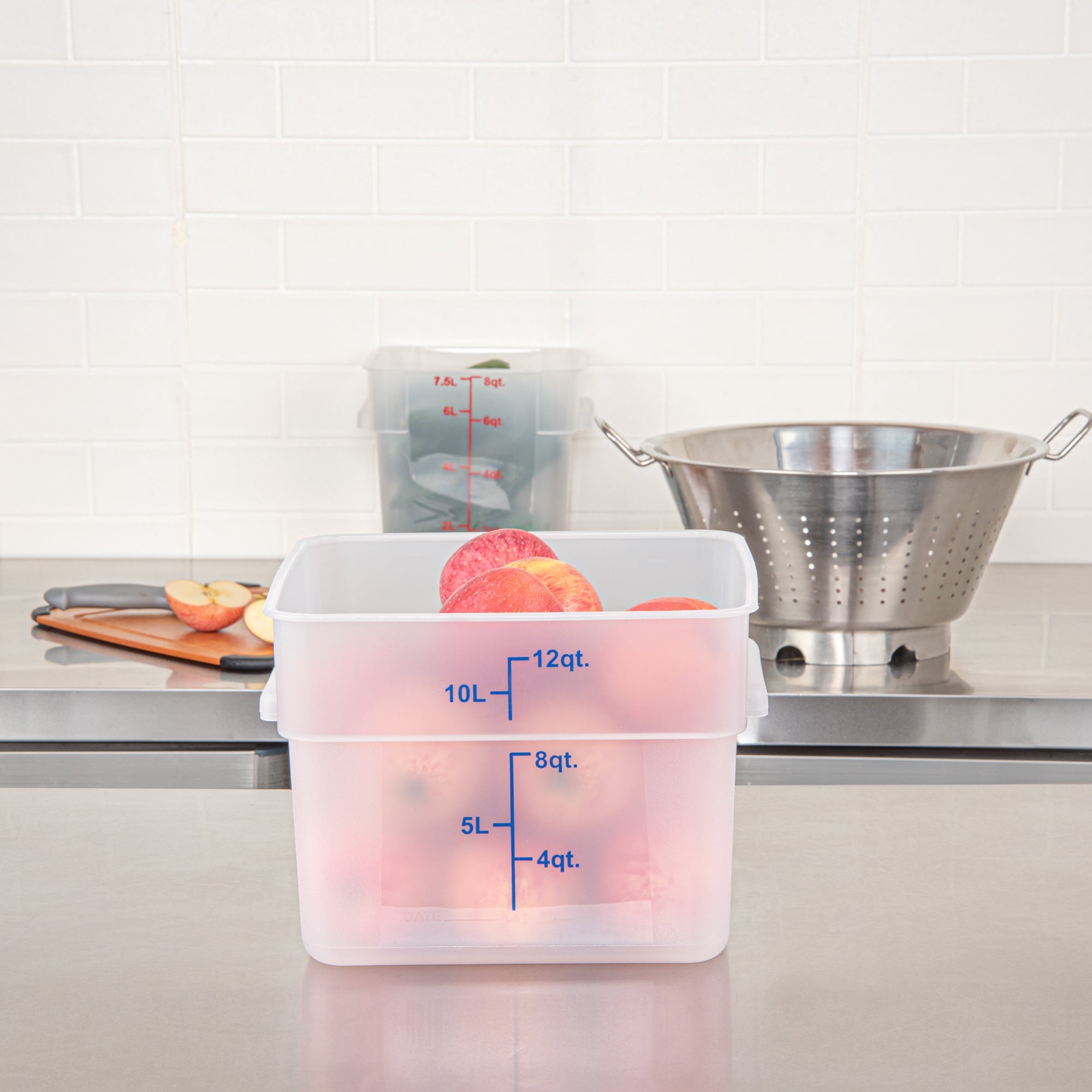 Met Lux 12 qt Square Translucent Plastic Food Storage Container - with Blue Volume Markers - 11" x 11" x 8" - 10 count box