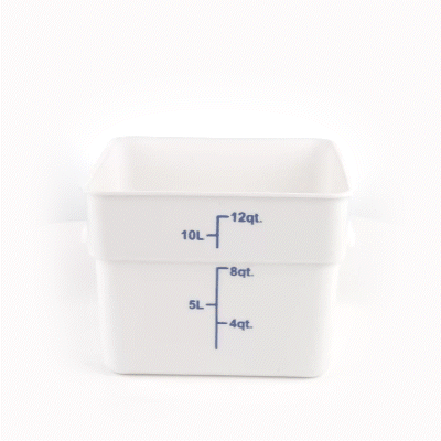 Met Lux 12 qt Square White Plastic Food Storage Container - with Blue Volume Markers - 11" x 11" x 8" - 1 count box
