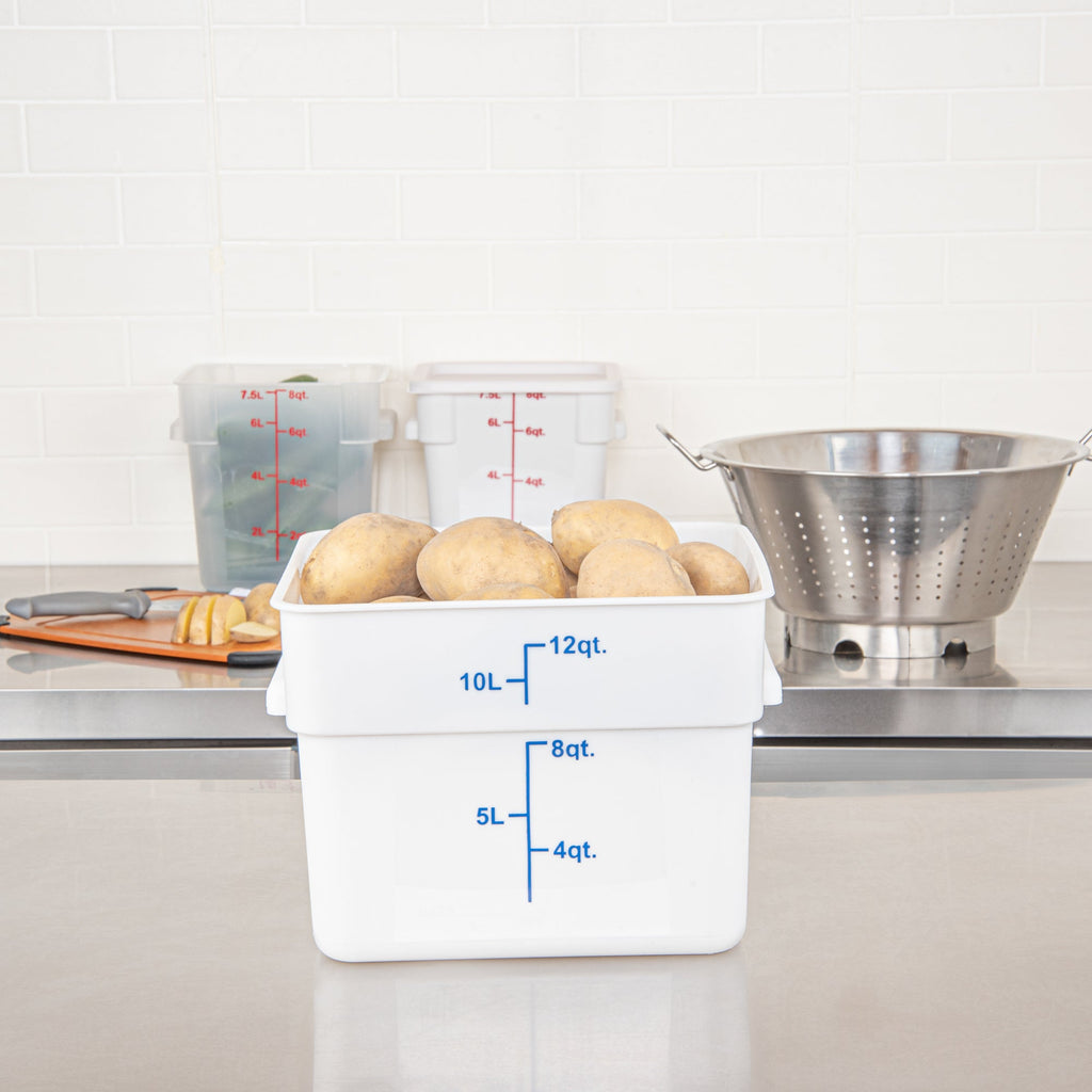 Met Lux 12 qt Square White Plastic Food Storage Container - with Blue Volume Markers - 11" x 11" x 8" - 1 count box