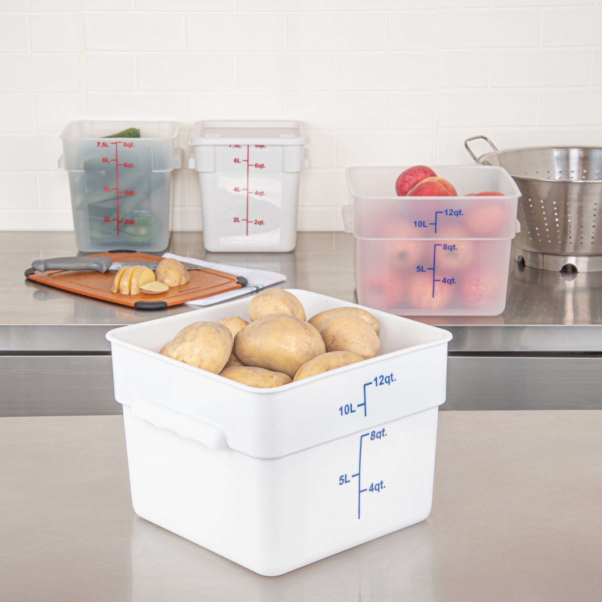 Met Lux 12 qt Square White Plastic Food Storage Container - with Blue Volume Markers - 11" x 11" x 8" - 10 count box