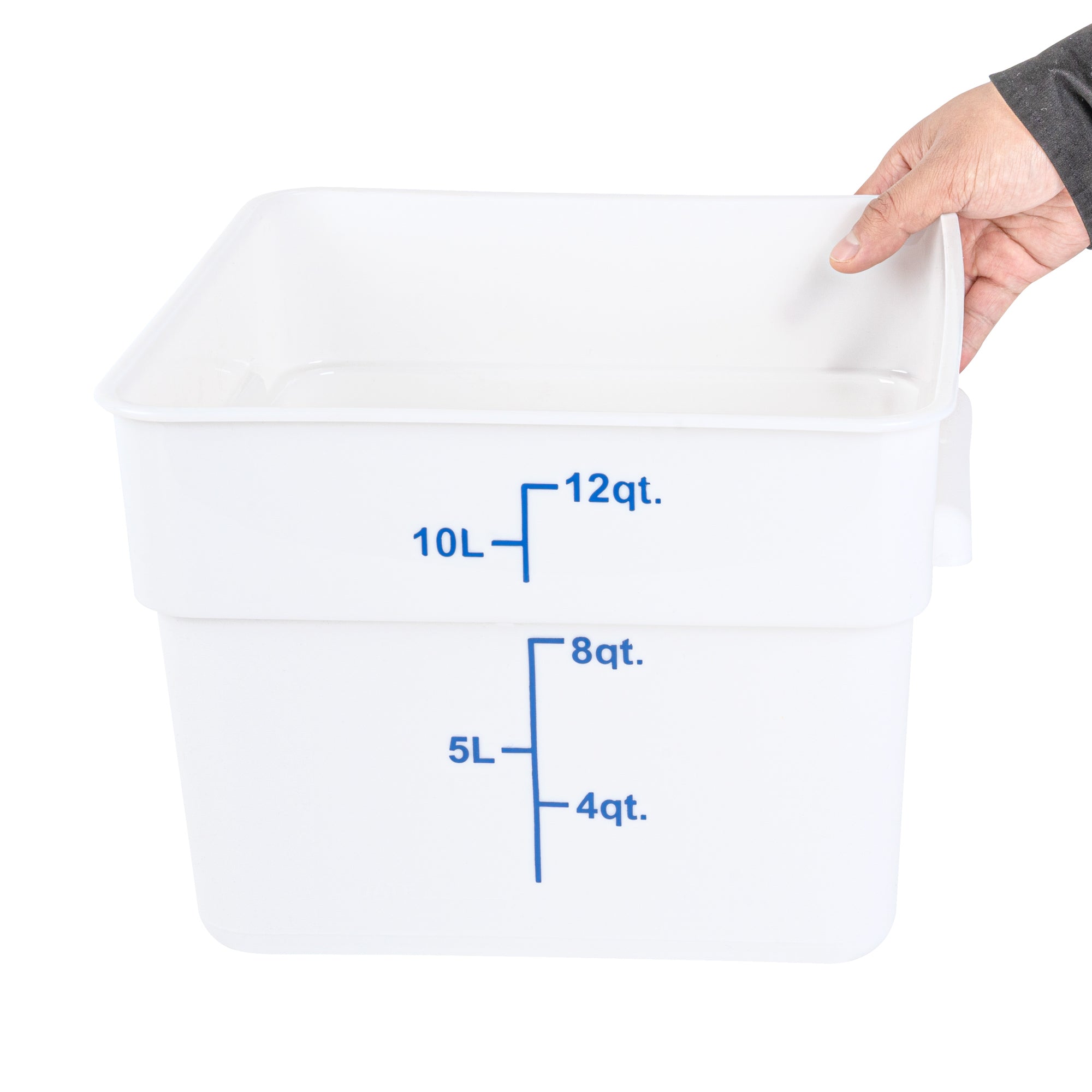 Met Lux 12 qt Square White Plastic Food Storage Container - with Blue Volume Markers - 11" x 11" x 8" - 10 count box