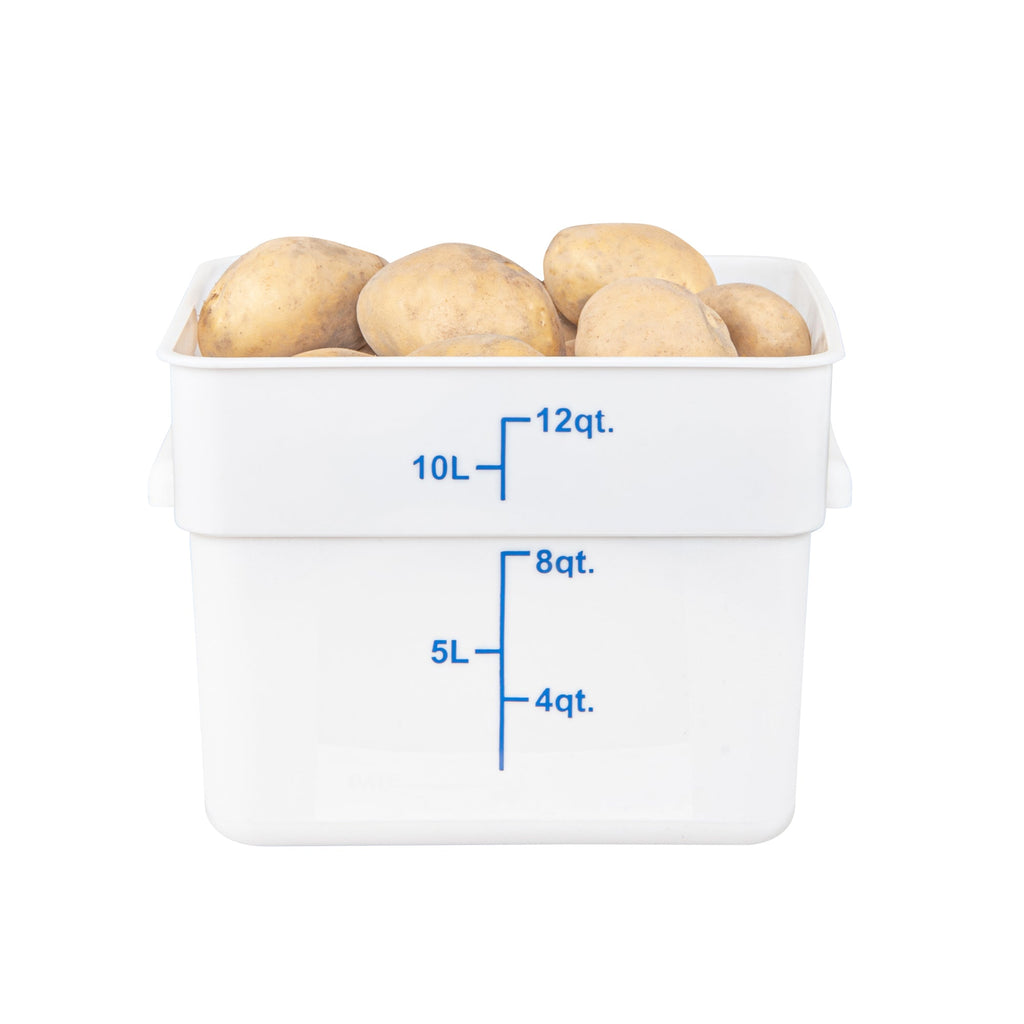 Met Lux 12 qt Square White Plastic Food Storage Container - with Blue Volume Markers - 11" x 11" x 8" - 10 count box