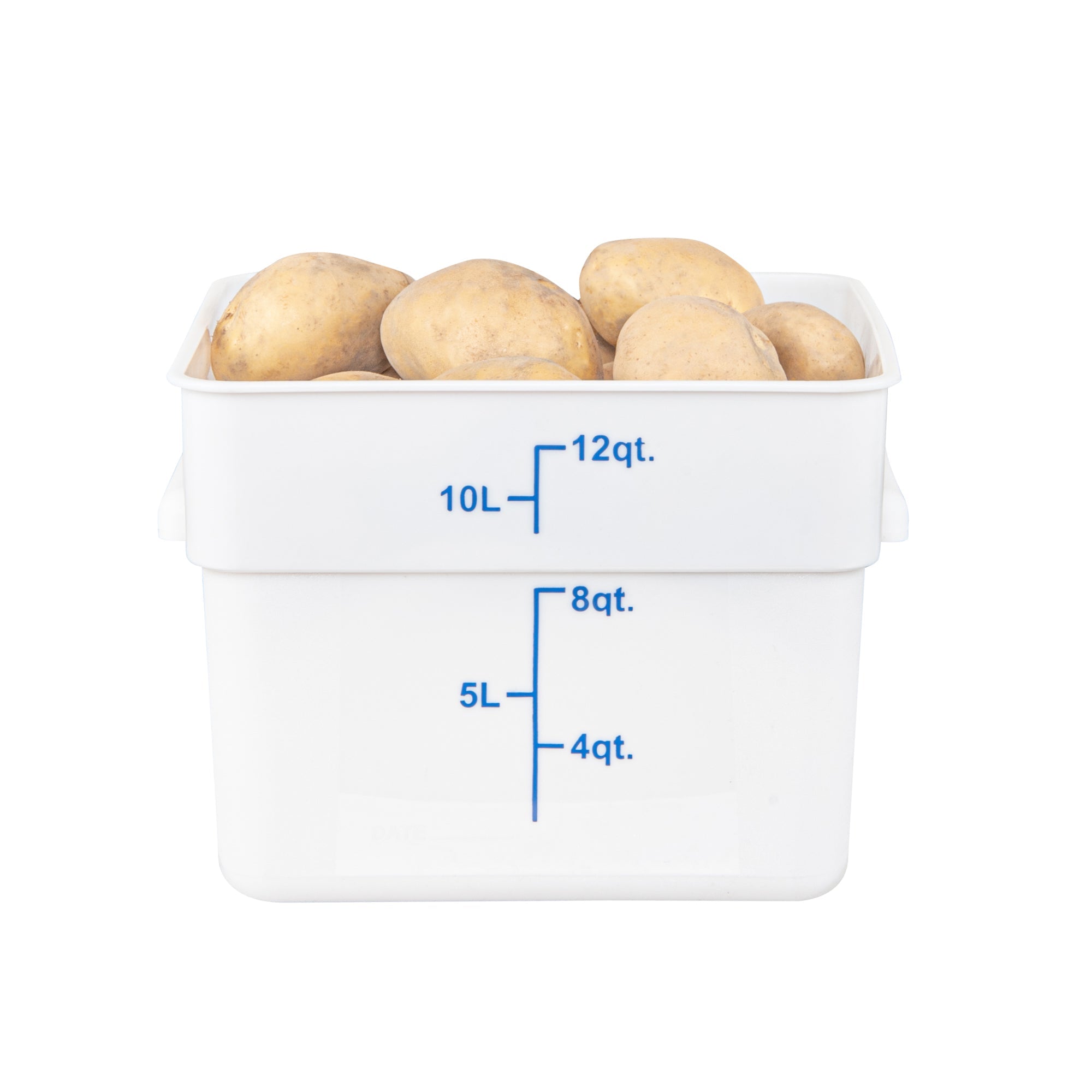 Met Lux 12 qt Square White Plastic Food Storage Container - with Blue Volume Markers - 11" x 11" x 8" - 10 count box